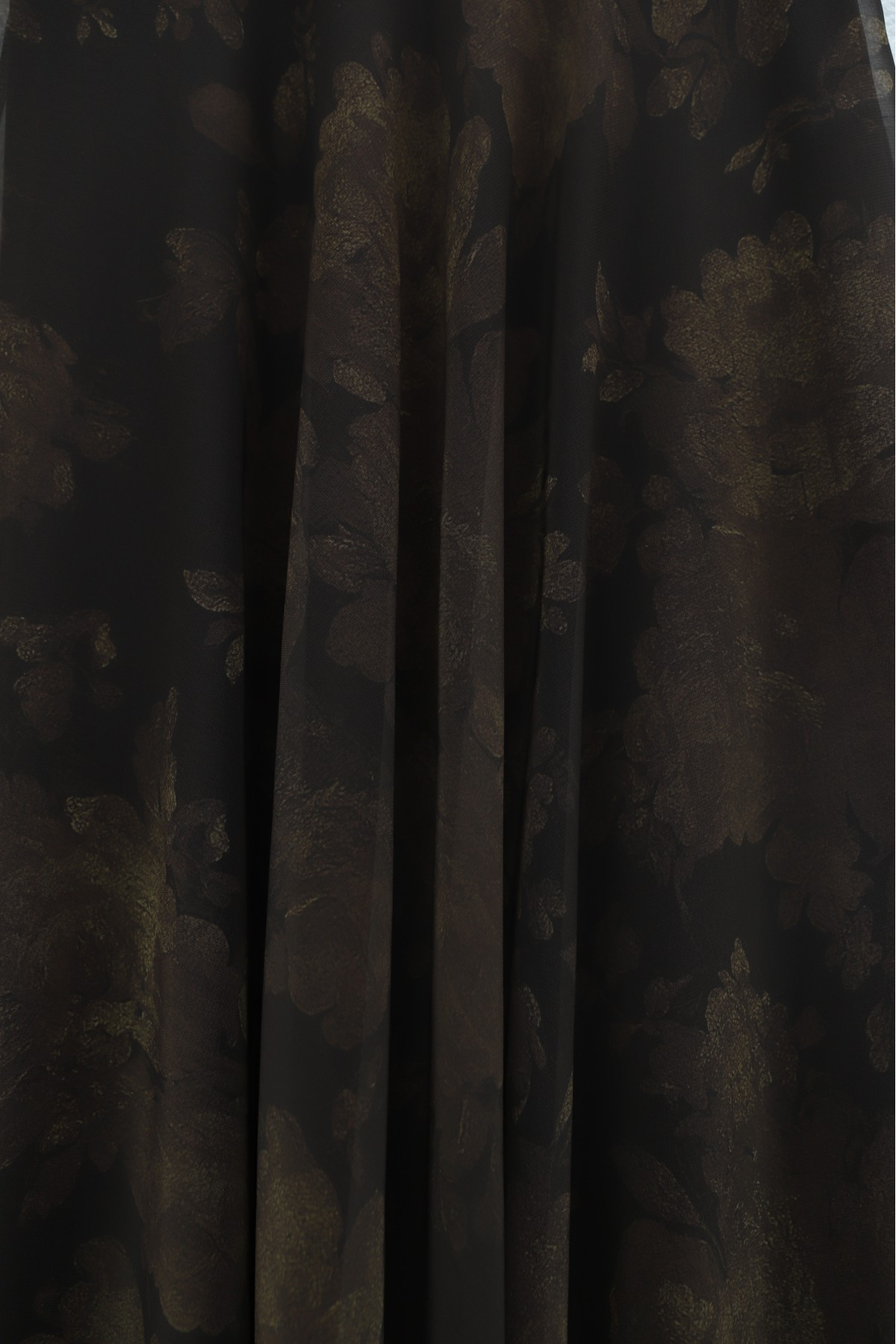 تنورة شيفون مبطنة بنقوش وسحاب جانبي -بنى