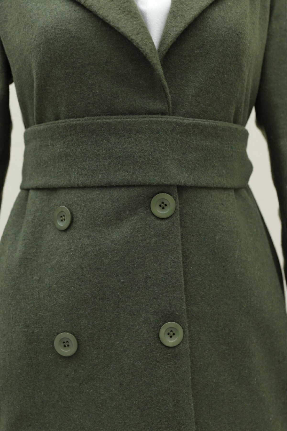 Belted Cashmere Coat with Bolero Detail on the Back -Khaki
