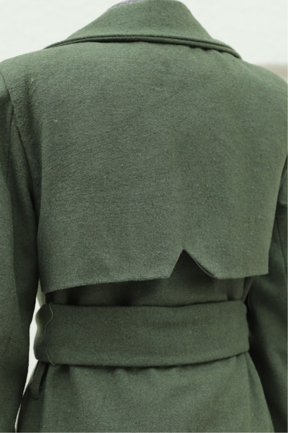 Belted Cashmere Coat with Bolero Detail on the Back -Khaki
