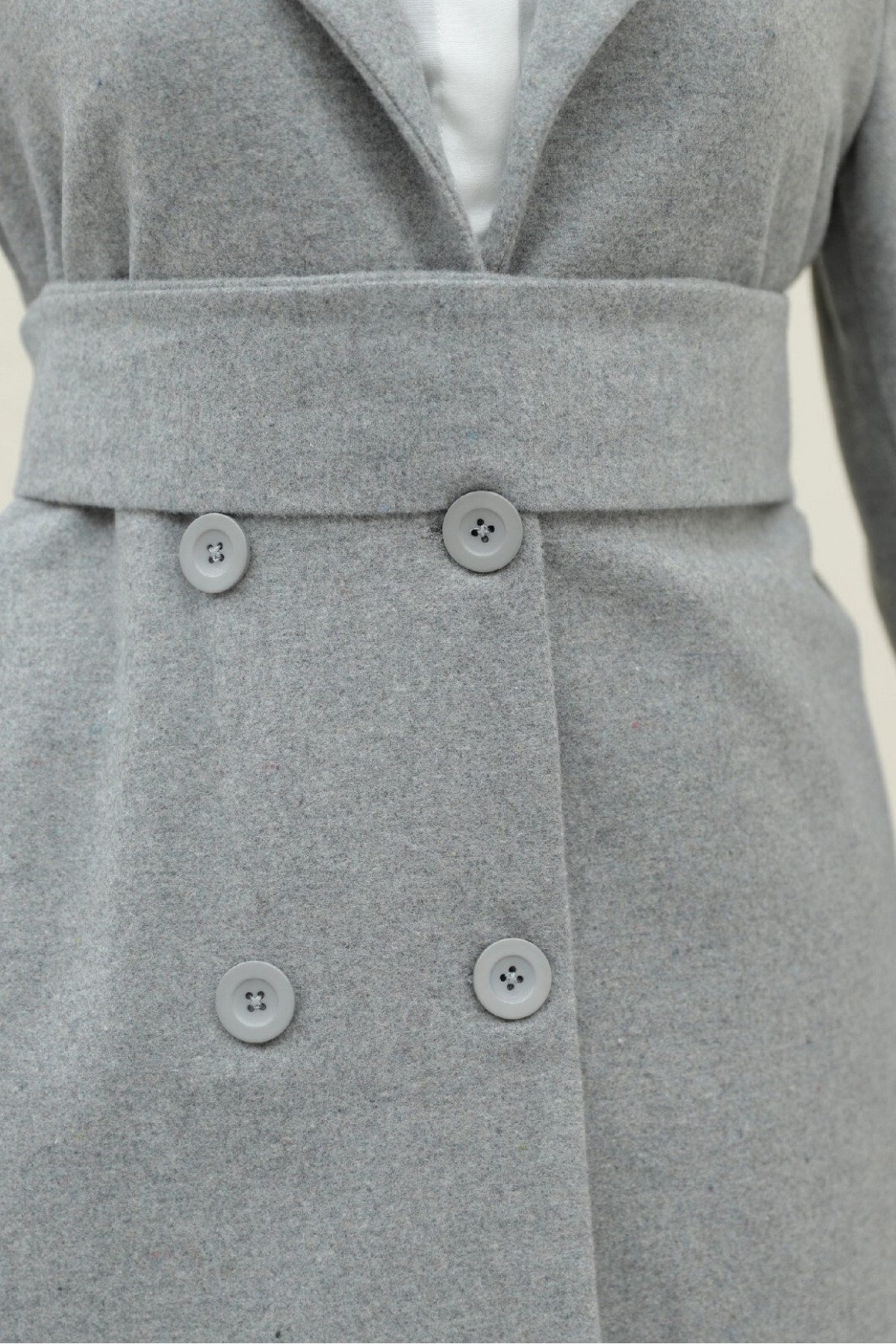 Belted Cashmere Coat with Bolero Detail on the Back -Grey