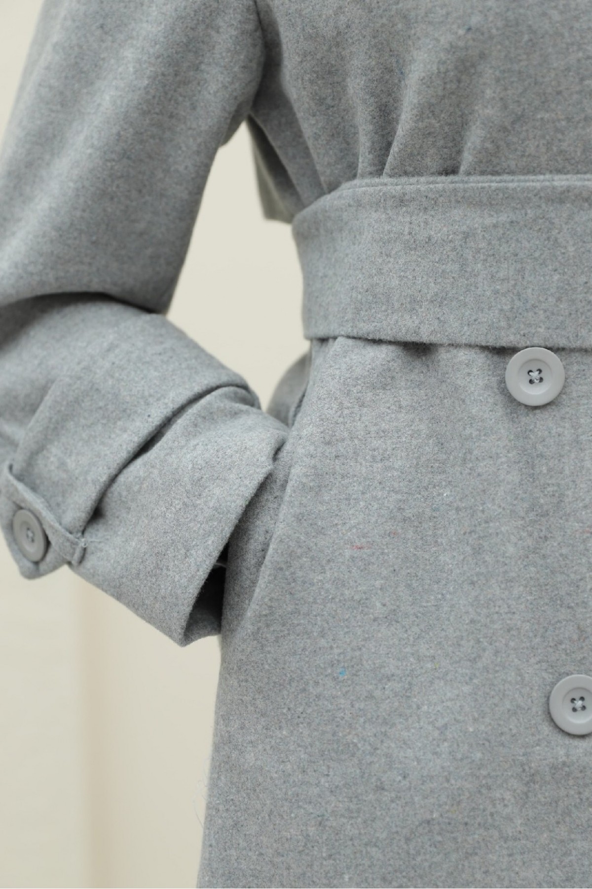 Belted Cashmere Coat with Bolero Detail on the Back -Grey