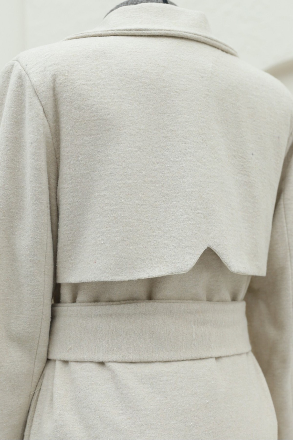 Belted Cashmere Coat with Bolero Detail on the Back - Beige