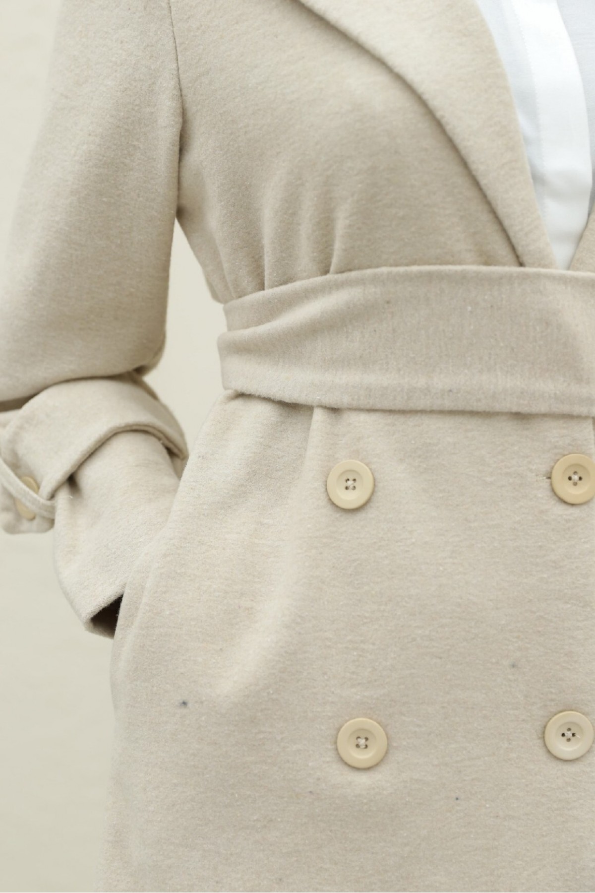 Belted Cashmere Coat with Bolero Detail on the Back - Beige
