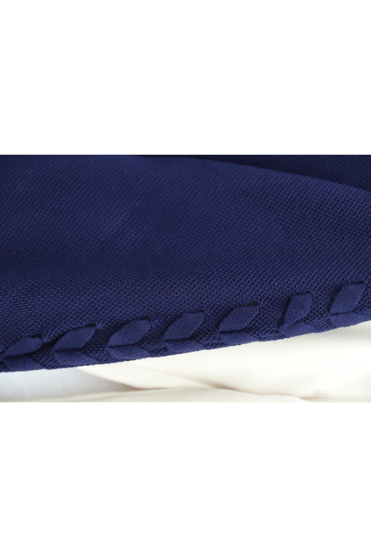 Loose-fitting knitted cardigan with braided sleeves -Navy blue