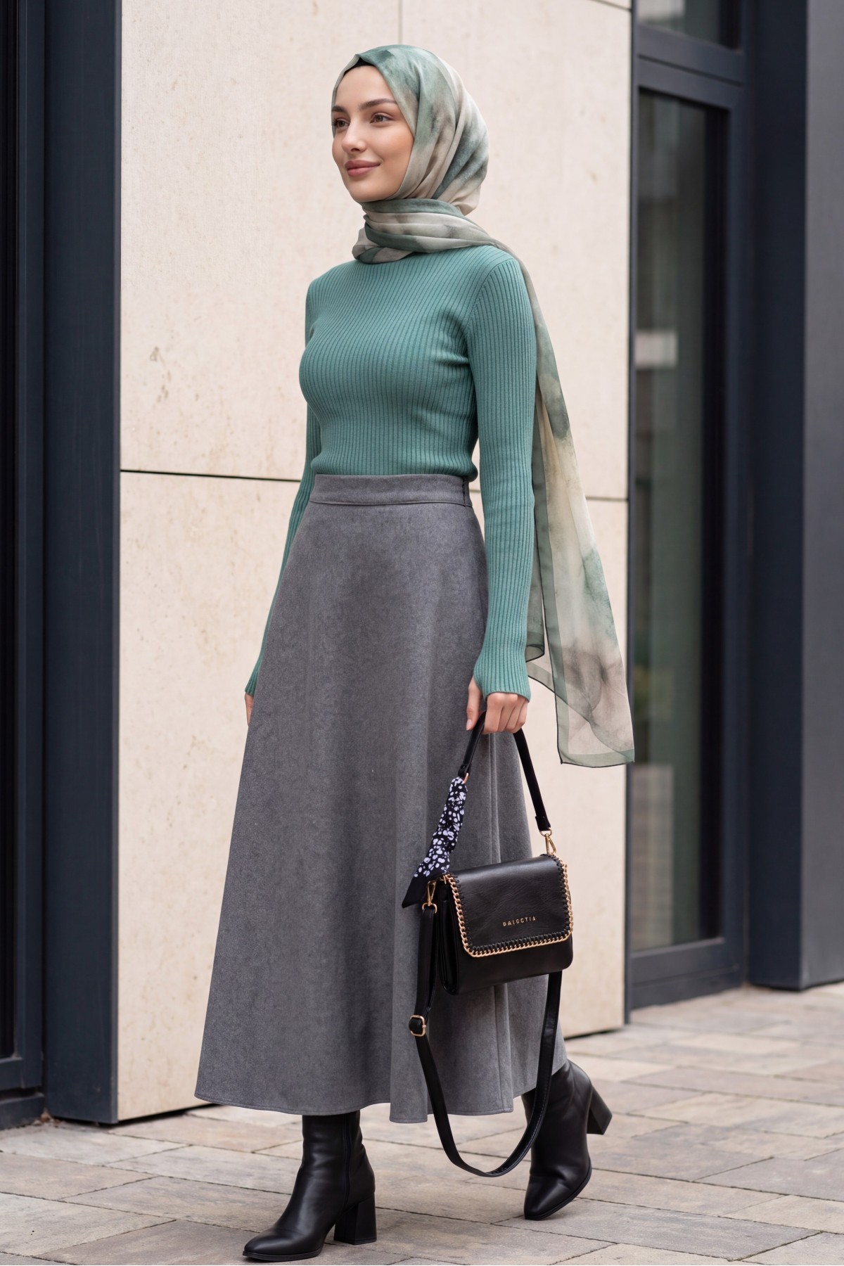 Turtleneck Knitted Bodysuit with Finger-Loop Detail -Mint Color