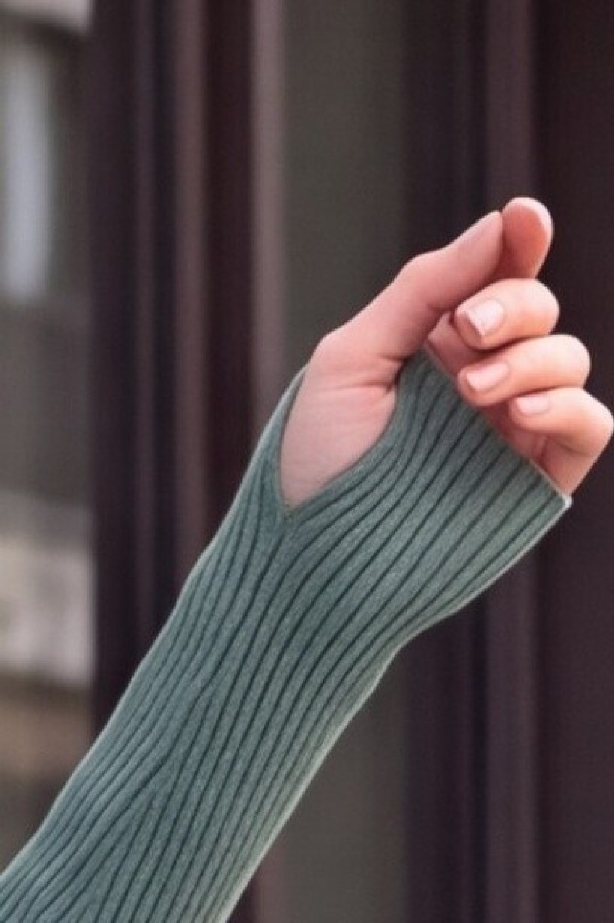 Turtleneck Knitted Bodysuit with Finger-Loop Detail -Mint Color