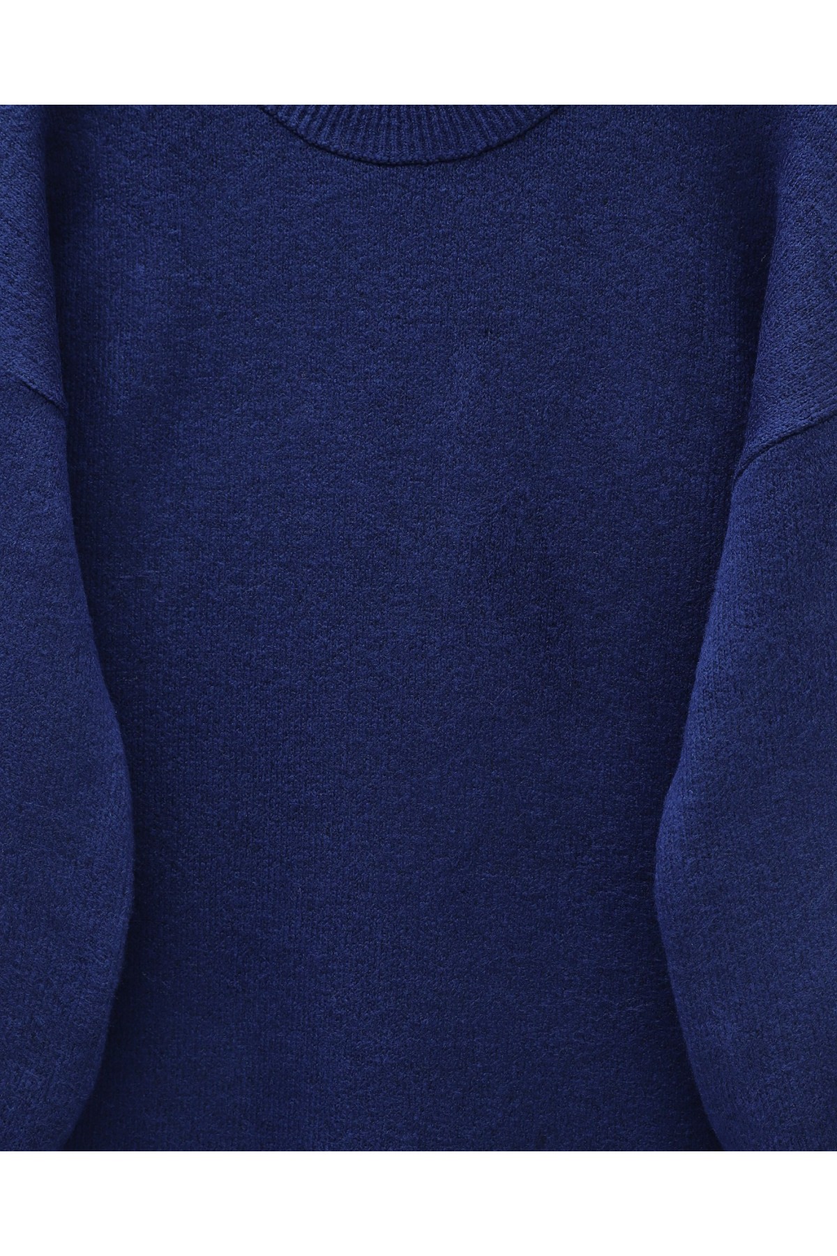 Round Neck Soft Knit Sweater with Flower Detail on the Sleeves -Navy blue
