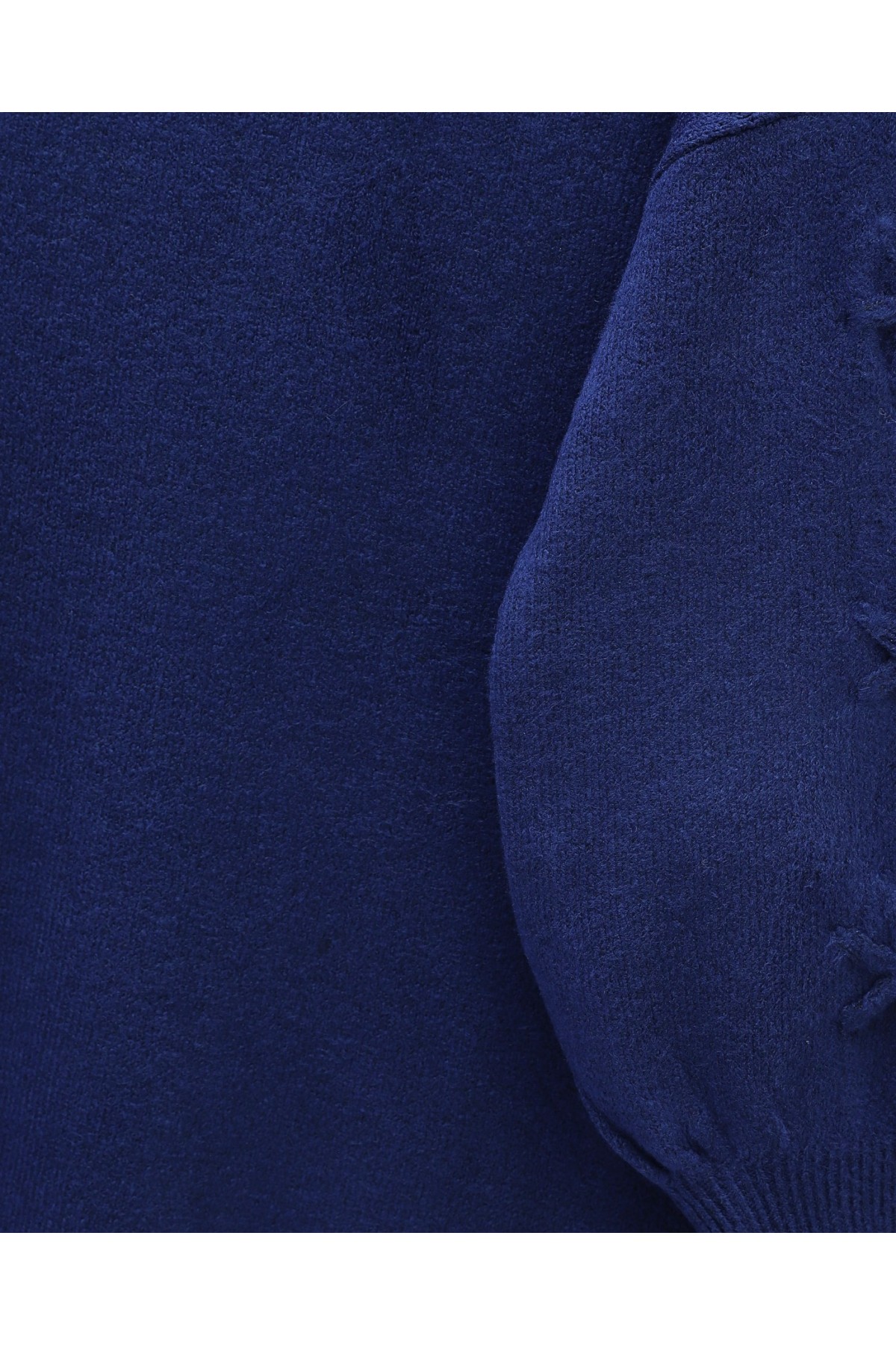 Round Neck Soft Knit Sweater with Flower Detail on the Sleeves -Navy blue