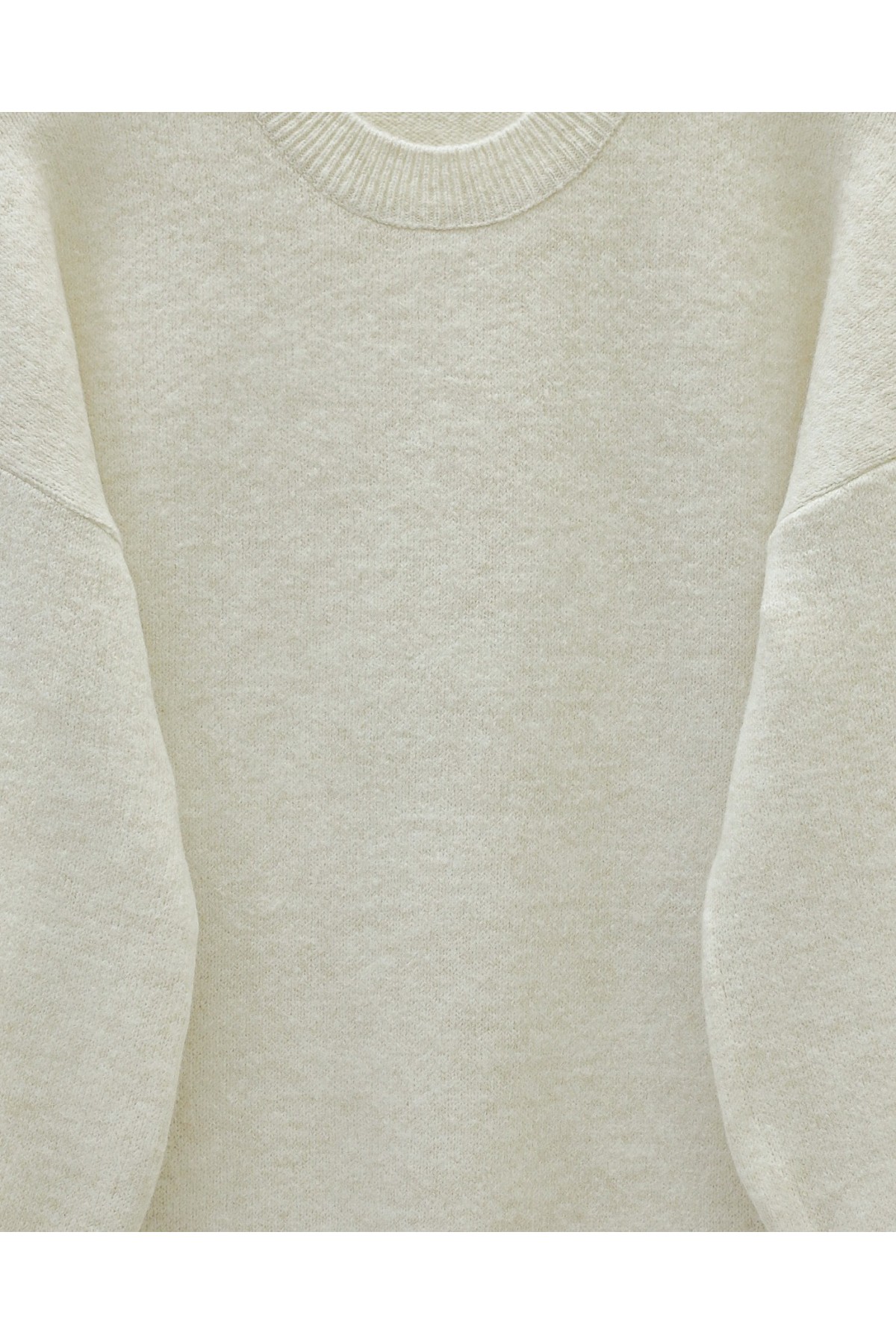 Round Neck Soft Knit Sweater with Flower Detail on the Sleeves -Ecru