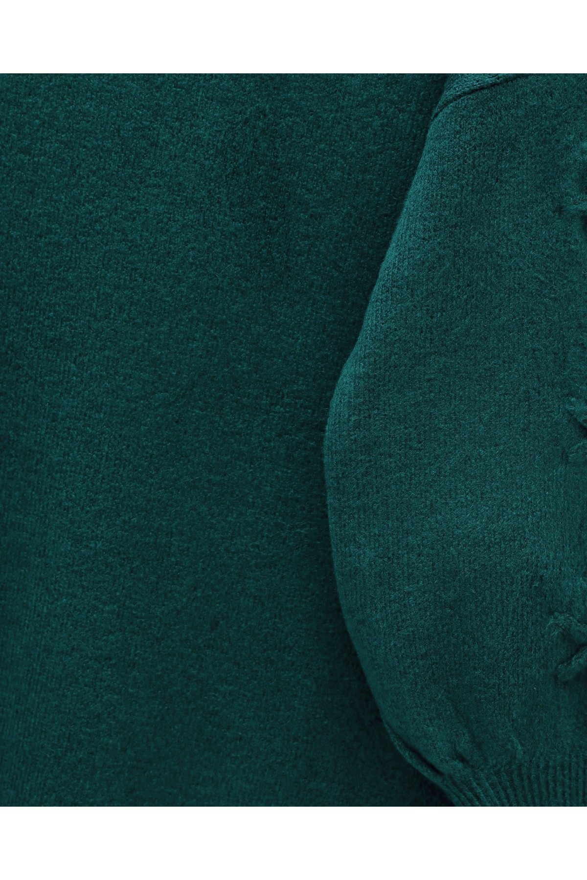 Kolu Çiçek Detaylı Yuvarlak Yaka Yumoş Triko Kazak  -Zümrüt