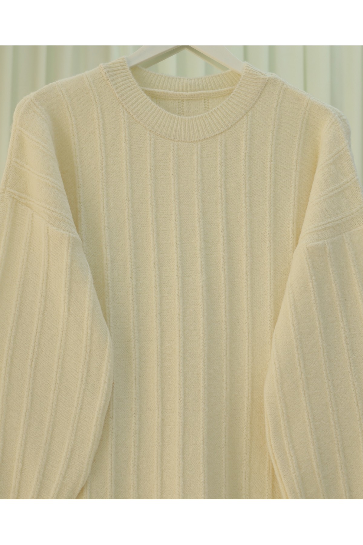 Soft Knit Tunic with Ribbed Slits -Cream color