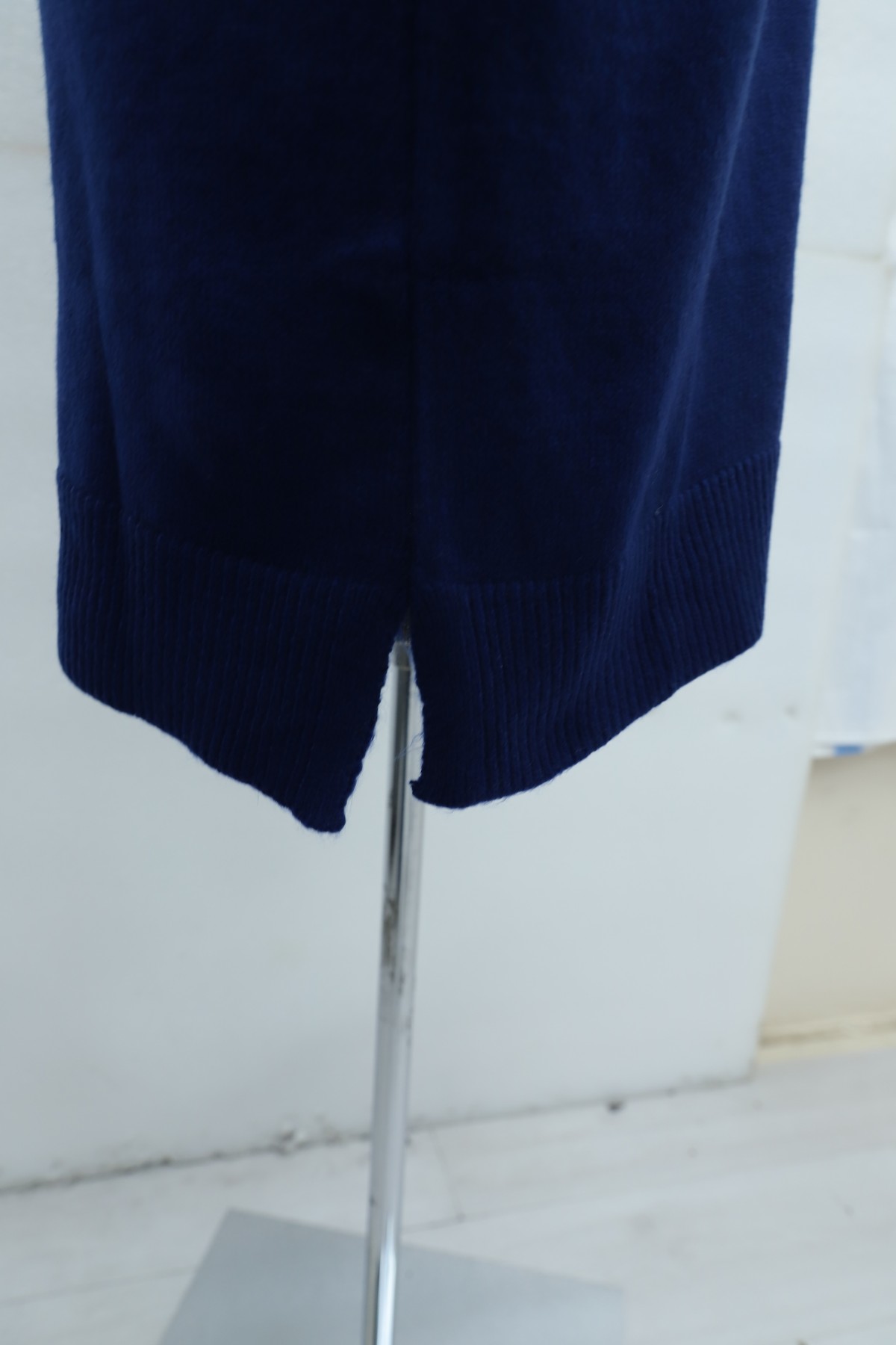 Crew Neck Knit Tunic with Slit and Bead & Sequin Details -Navy blue