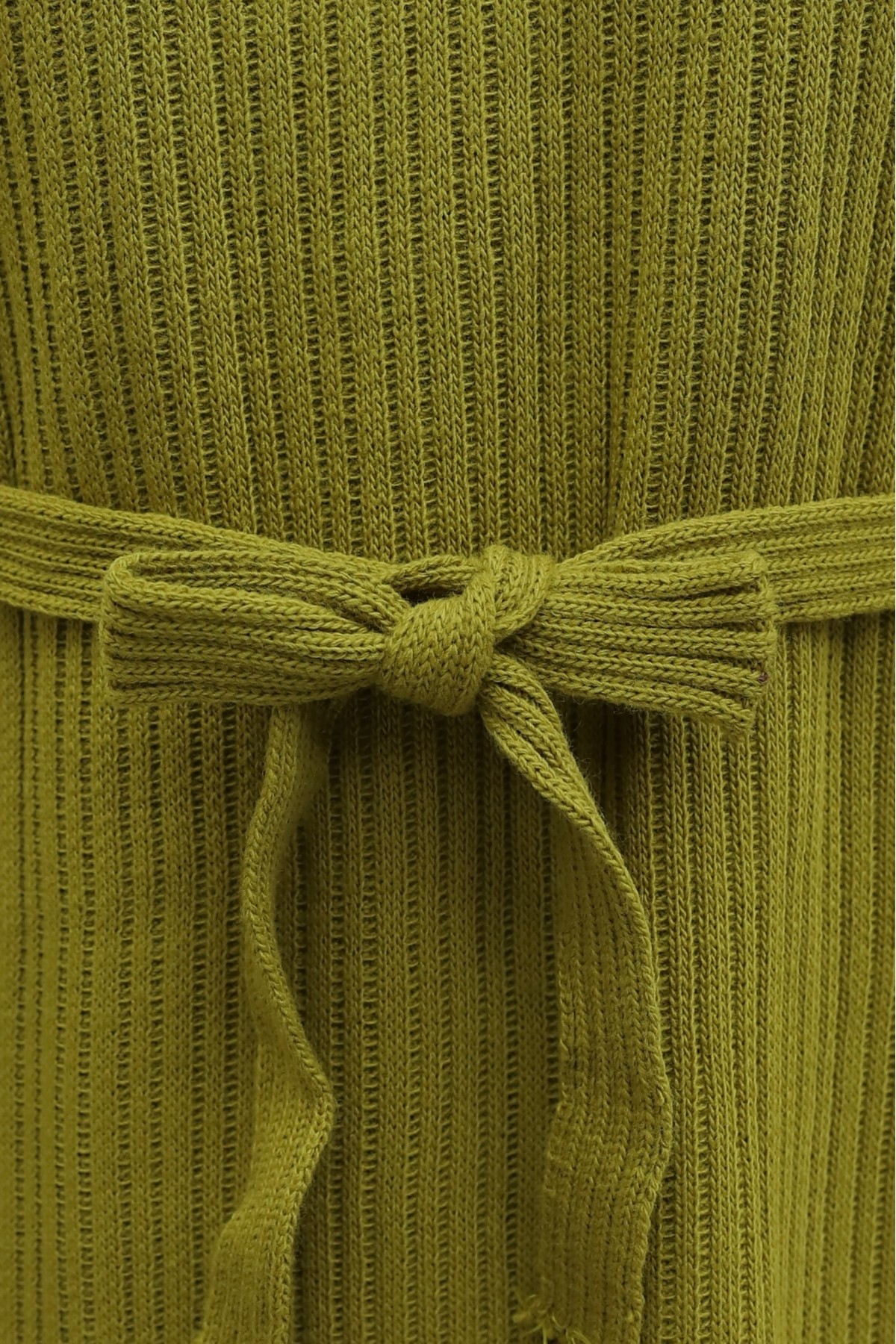 Ribbed Knit Dress with Belt and Scattered Pearls on the Front -Oil Green