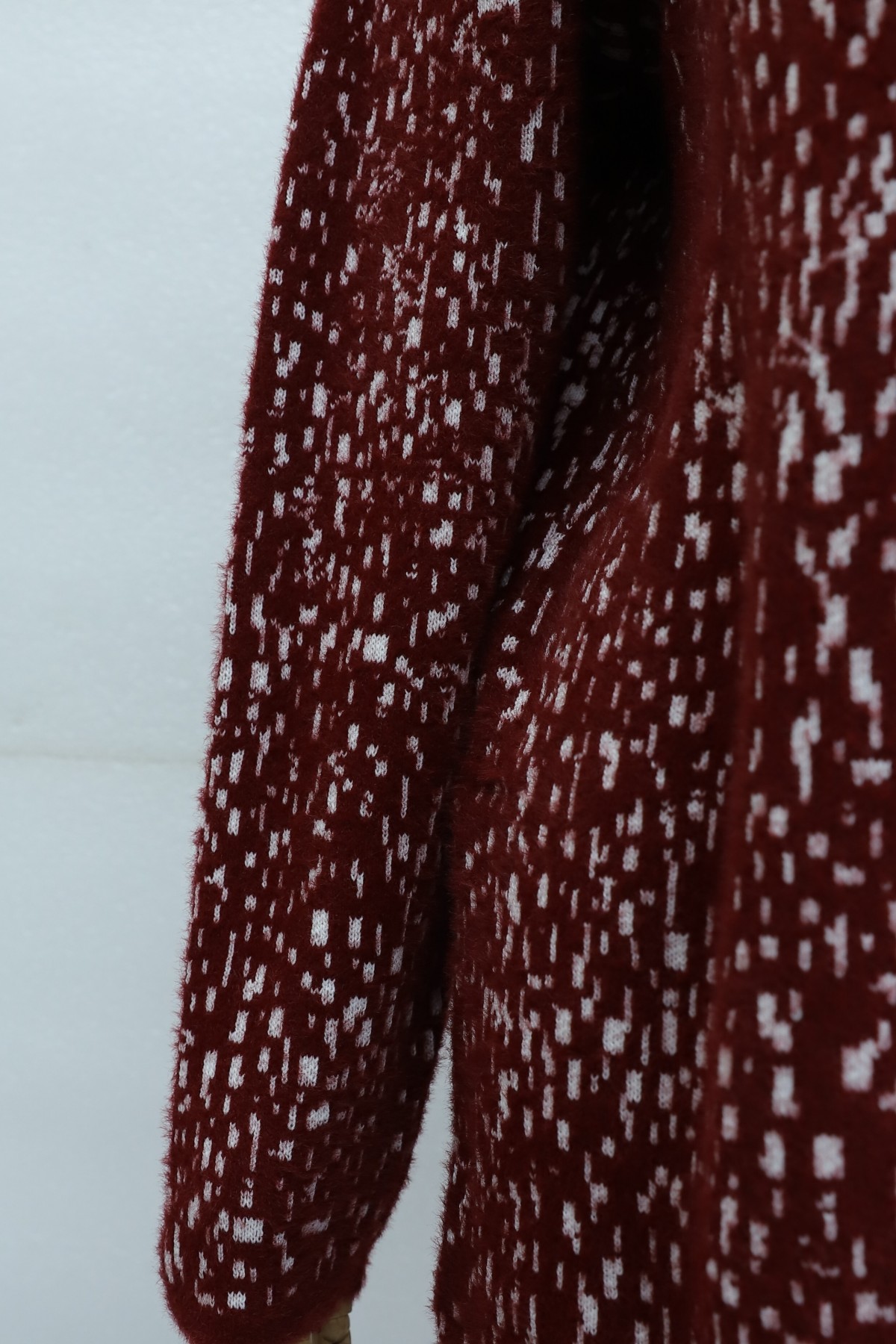 Mock-Neck Patterned Textured Knit Tunic -Maroon
