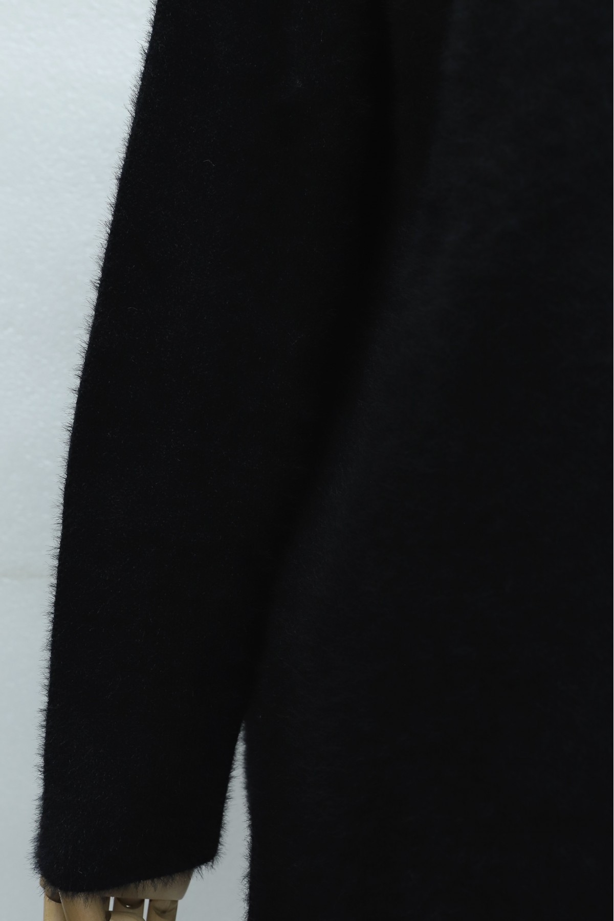 Fuzzy Knit Tunic with Pearl Detail on the Collar -Black