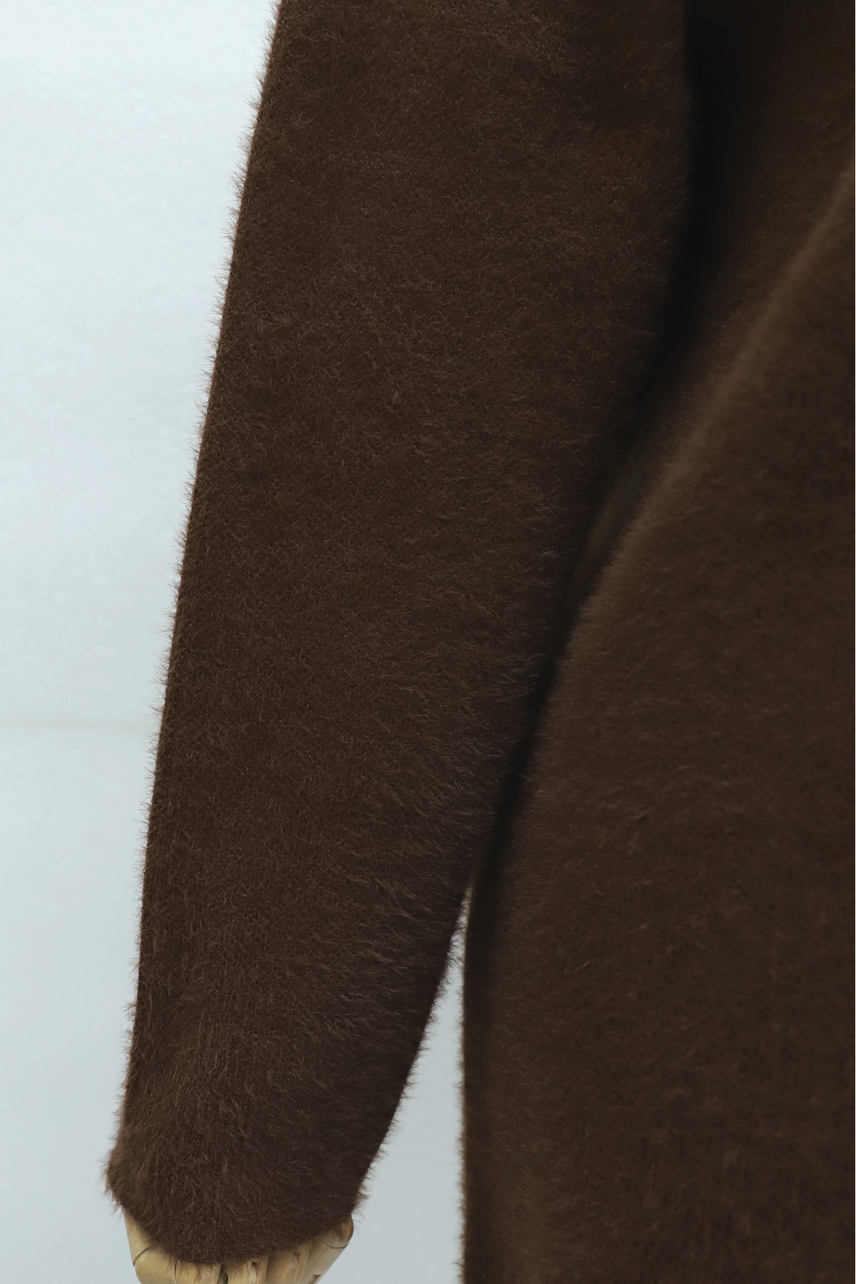 Fuzzy Knit Tunic with Pearl Detail on the Collar -Brown