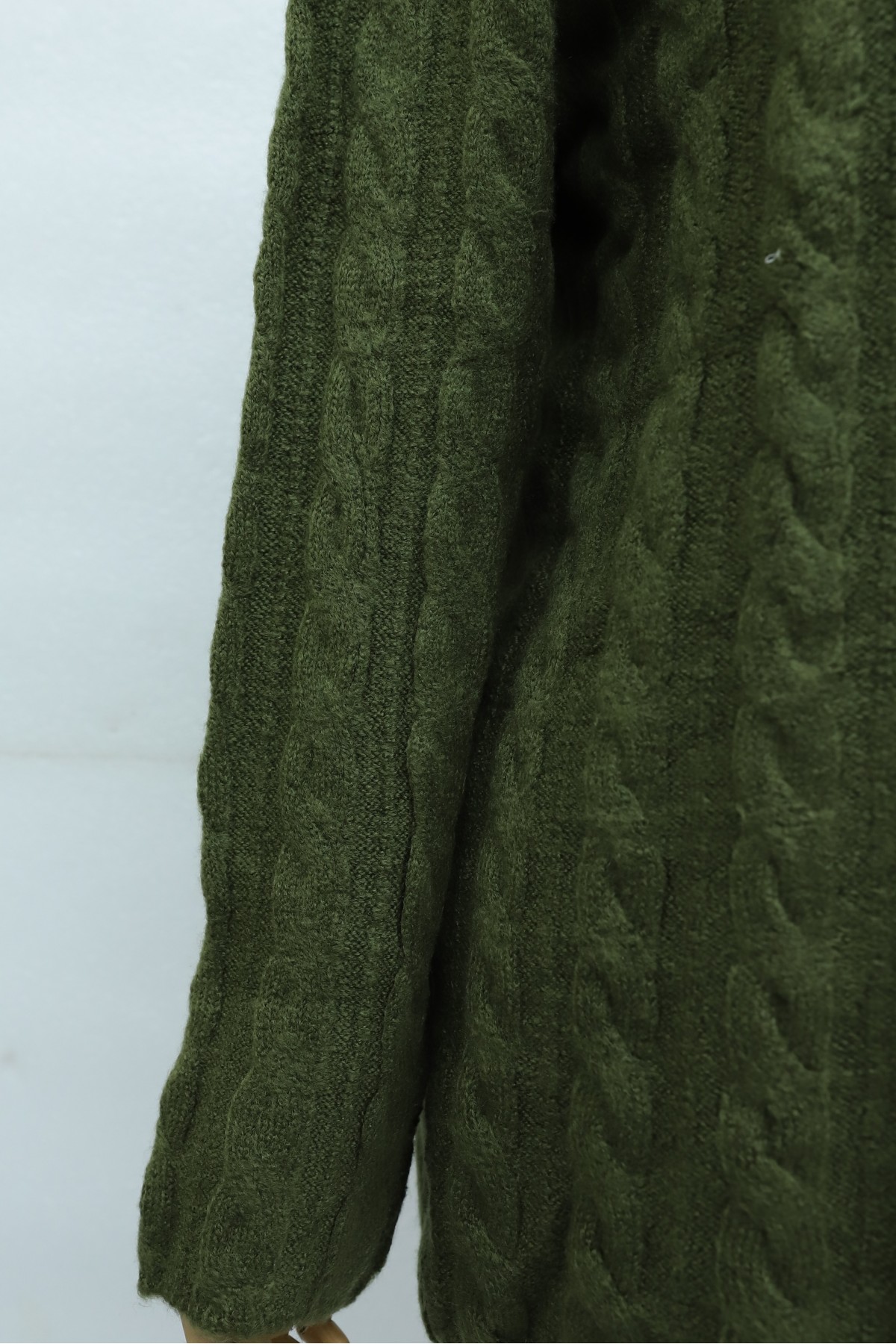 Cable-Knit Cardigan with Pearl Buttons -Khaki