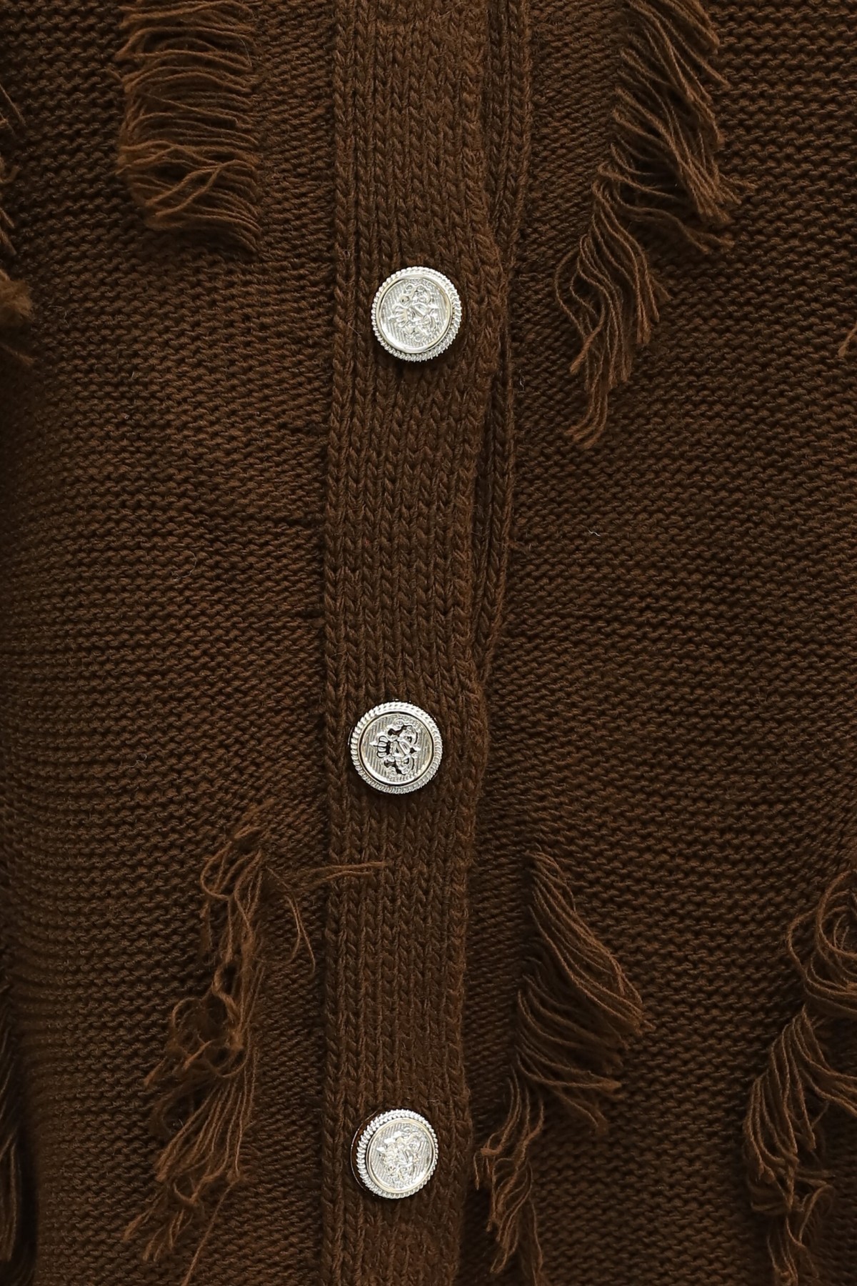 Püsküllü Önü Düğmeli Hırka Pantolon Triko Takım  -Kahverengi