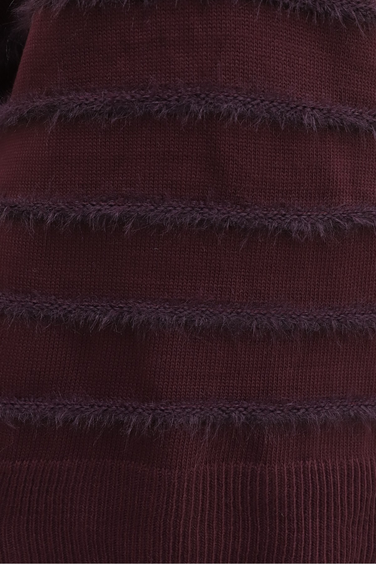 Sakallı Şeritli Bisiklet Yaka Pantolonlu Triko Takım  -Bordo