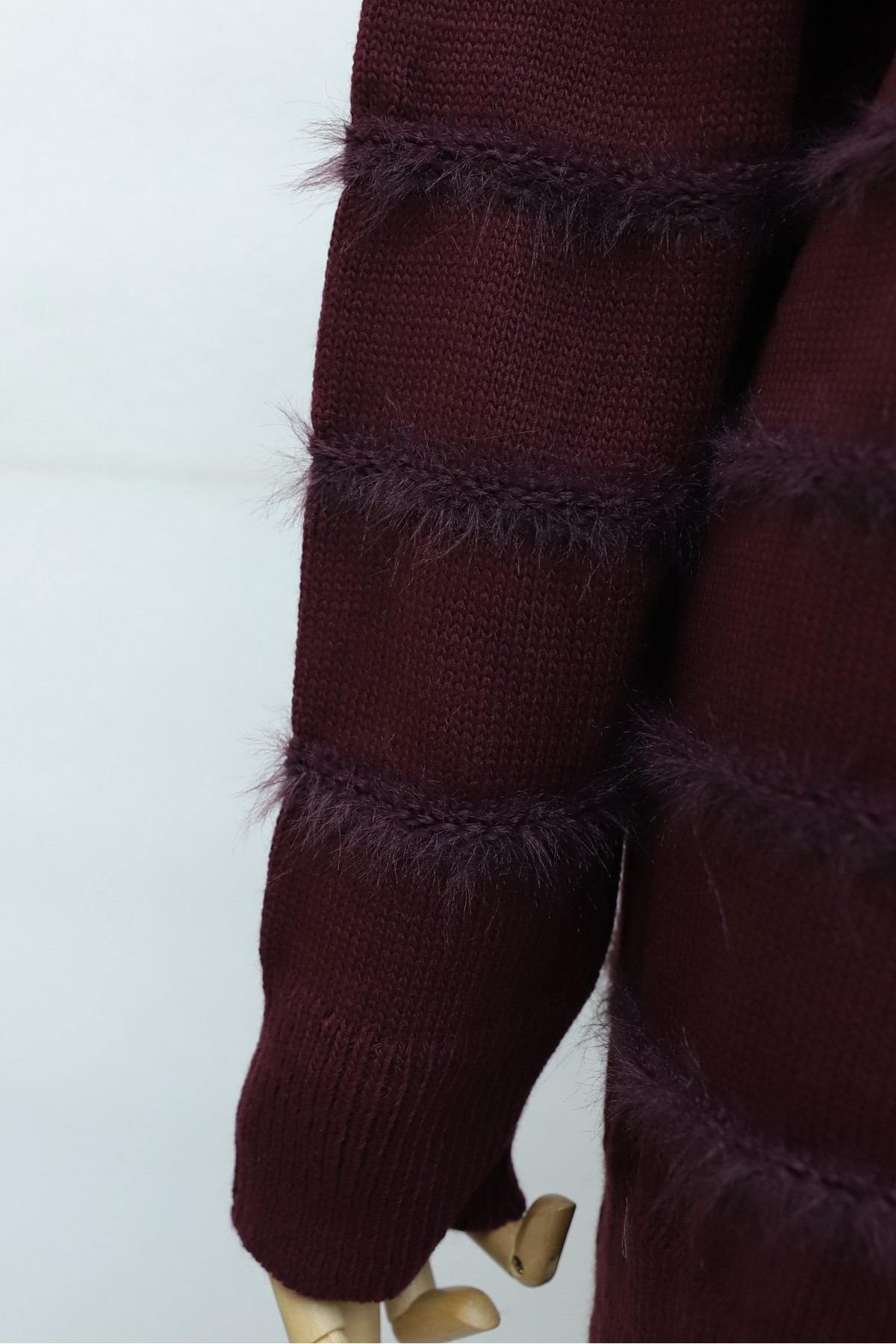 Sakallı Şeritli Bisiklet Yaka Pantolonlu Triko Takım  -Bordo