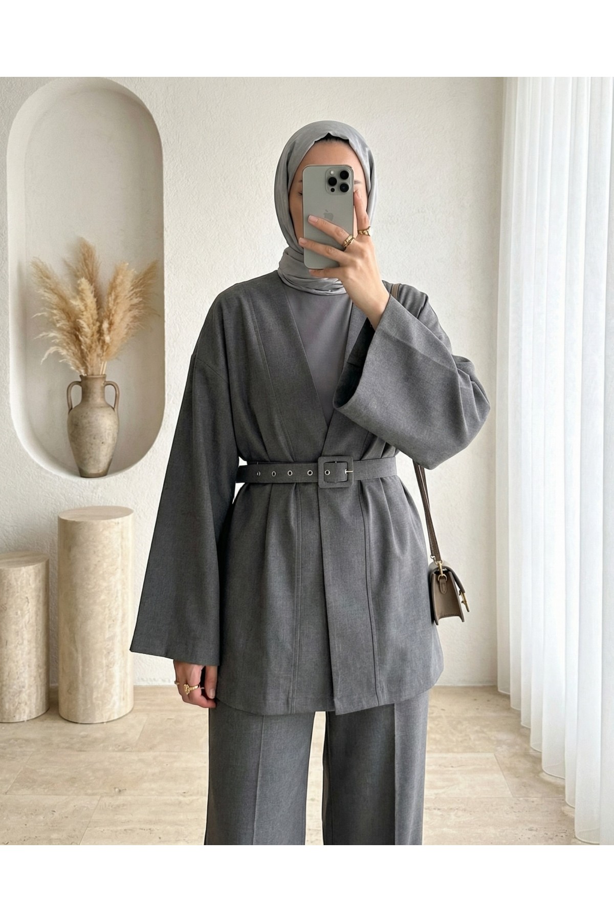 Kimono Set with Belt and Trousers -Smoked 