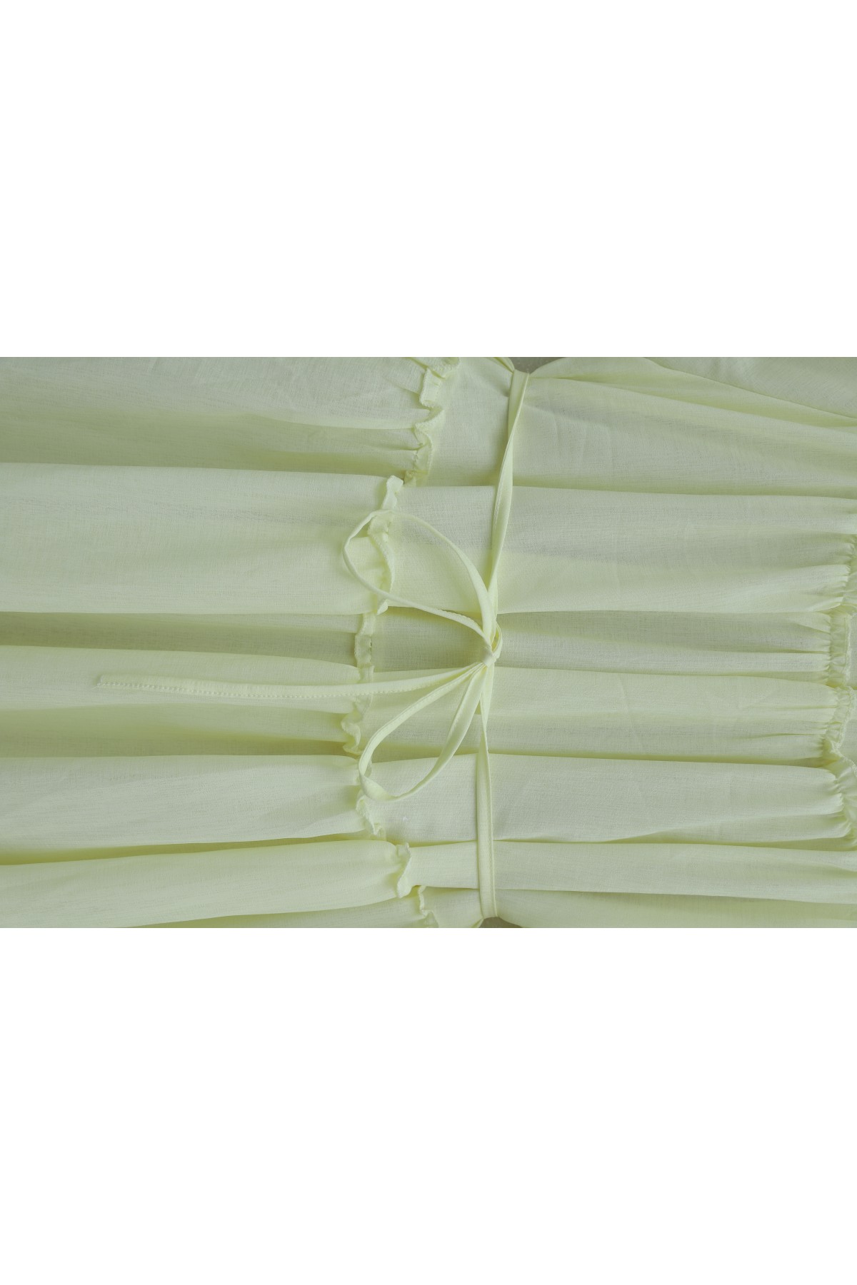 Kolu Lastikli Beli Bağlamalı Katlı Fırfır Detaylı Elbise  -Açık Sarı