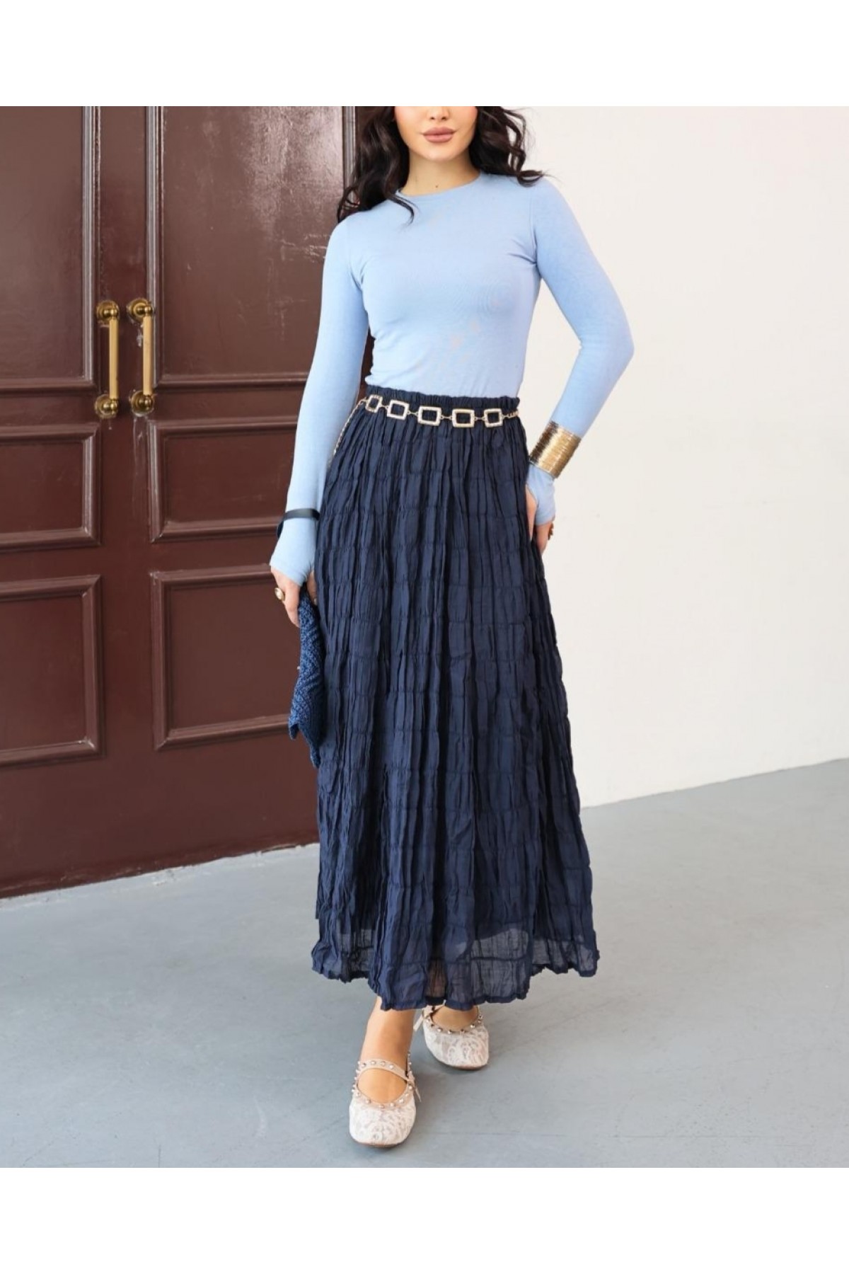 تنورة مودال مبطنة -كحلي