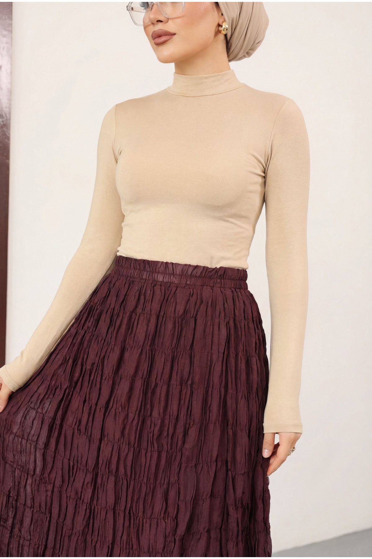 Astarlı Gipeli Modal Etek -Mürdüm