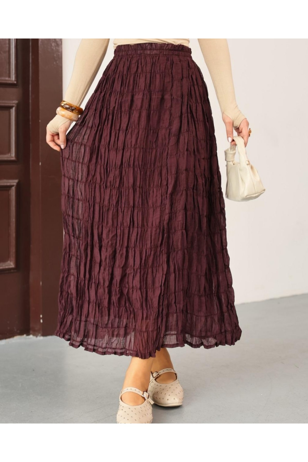 Astarlı Gipeli Modal Etek -Mürdüm