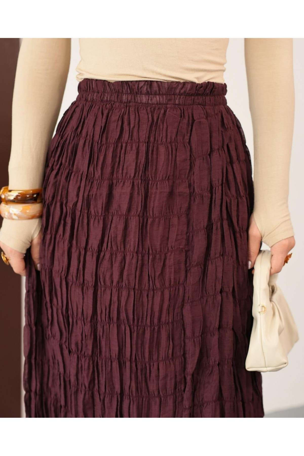 Astarlı Gipeli Modal Etek -Mürdüm