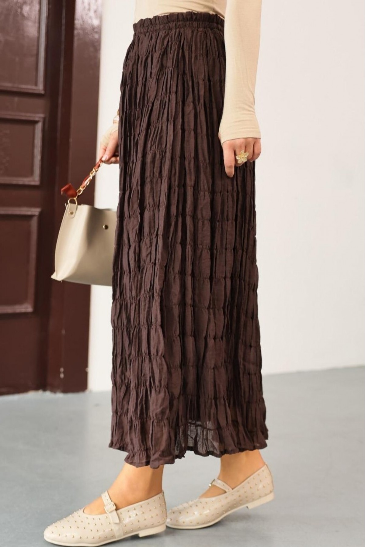 تنورة مودال مبطنة -بني محروق