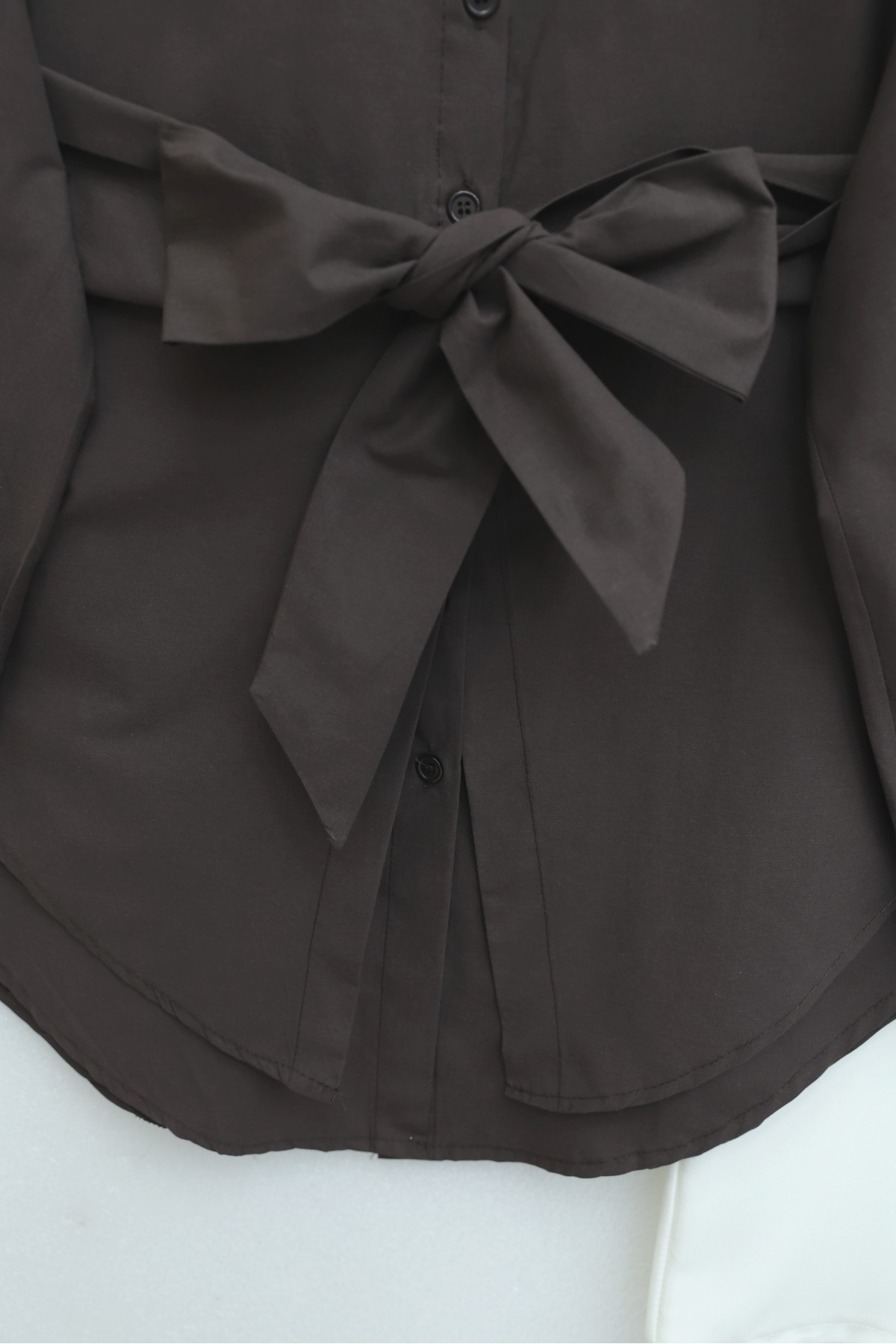 Kendinden Kuşaklı Poplin Tunik -Kahve