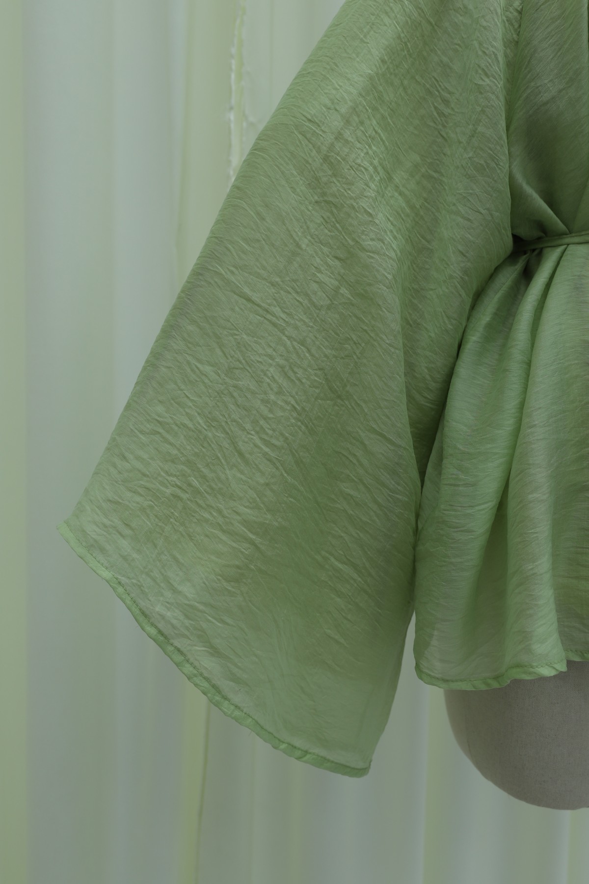 Mandarin Collar Belted Lined Spanish Sleeve Oversize Lyocell Tunic -Cagla Green