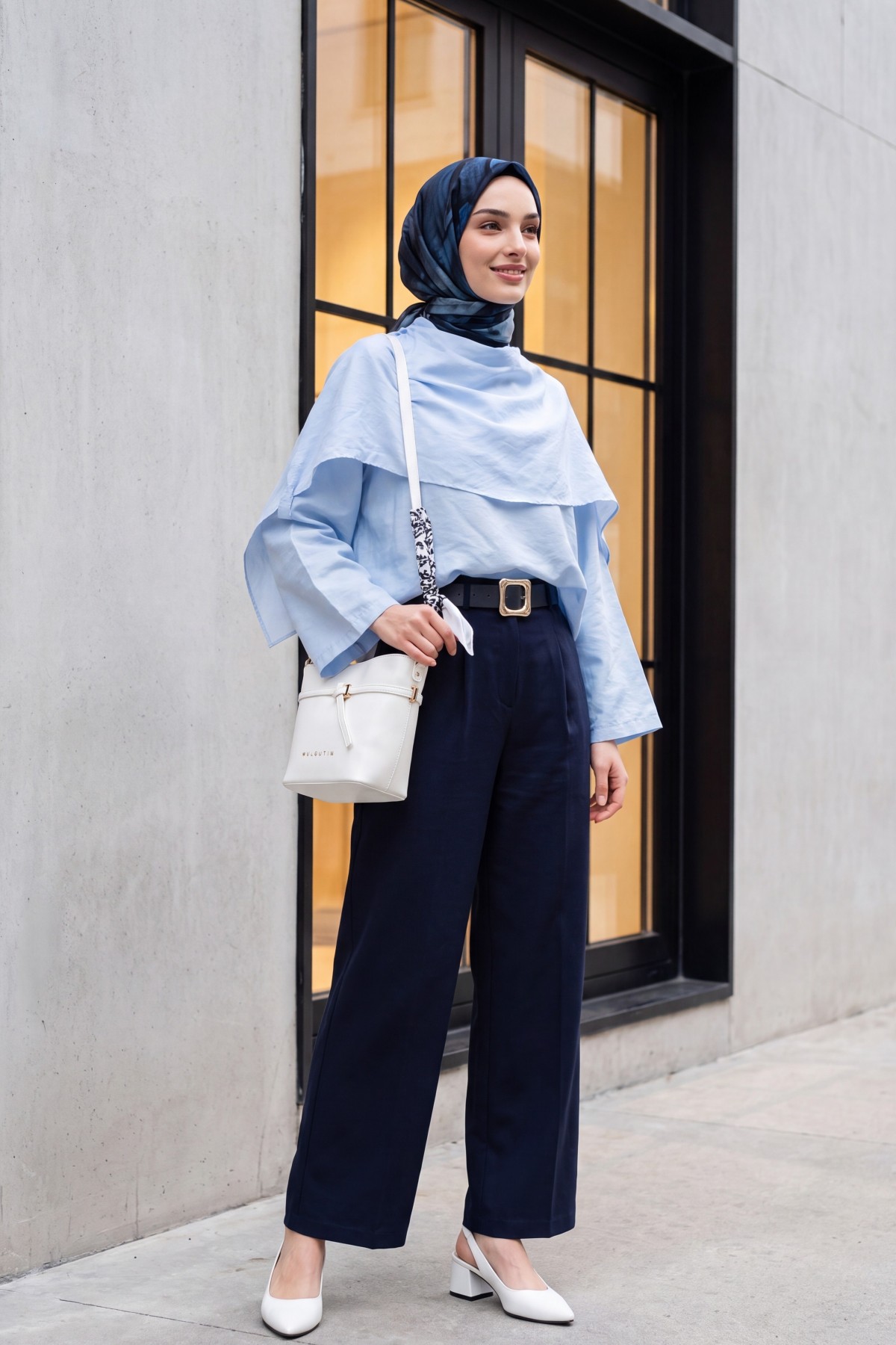Çıkarılabilir Pelerinli Oversize Modal Tunik  -Bebe Mavi