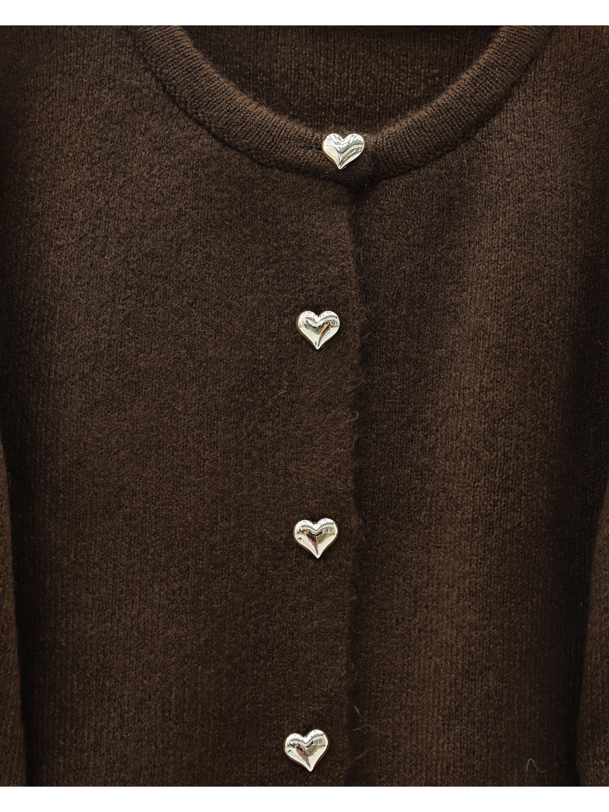 Kalp Düğmeli Kolu Saçaklı Triko Hırka -K. Kahve