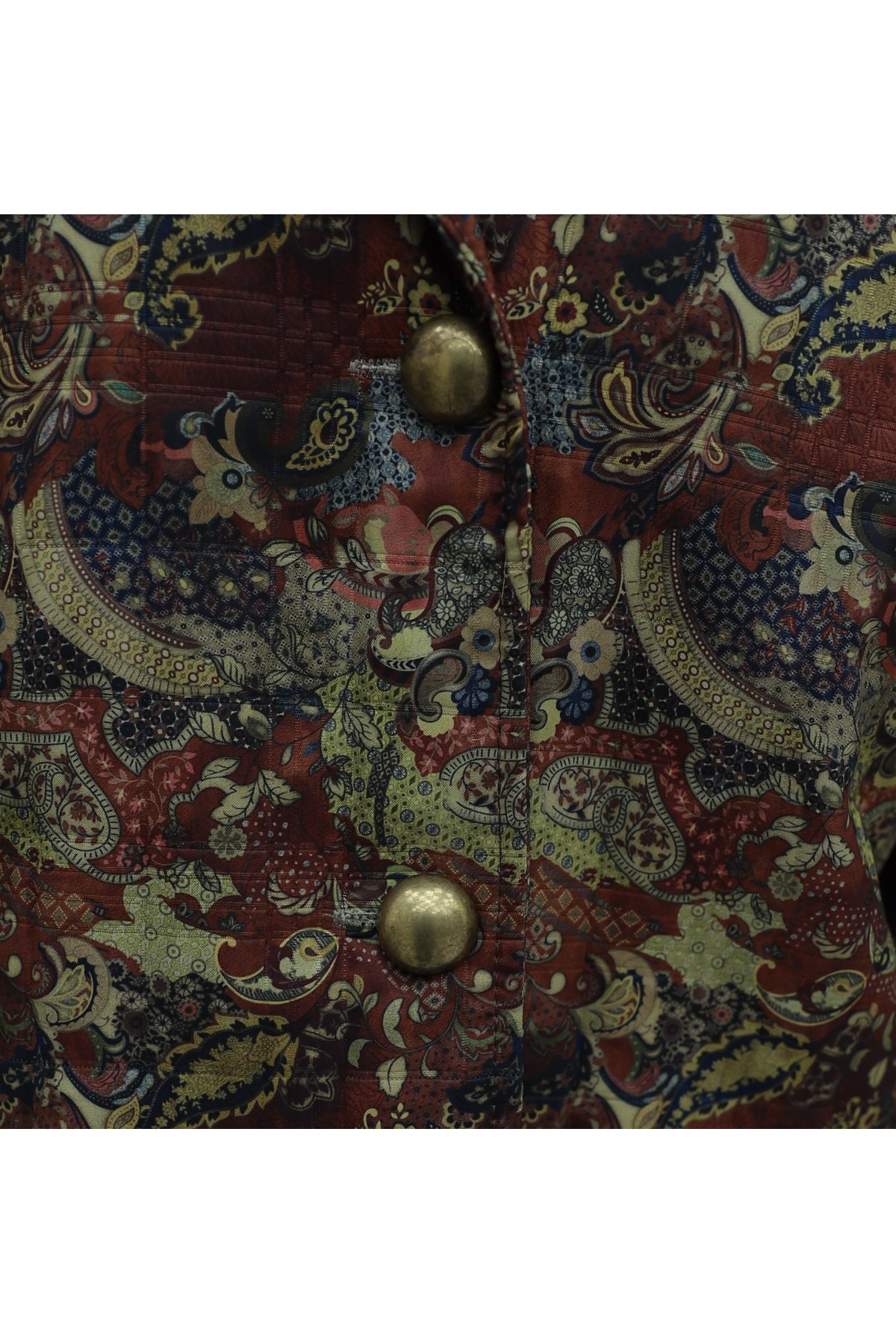 Quilted Jacket with Shirt Collar, Mixed Print, and Button Front -Khaki