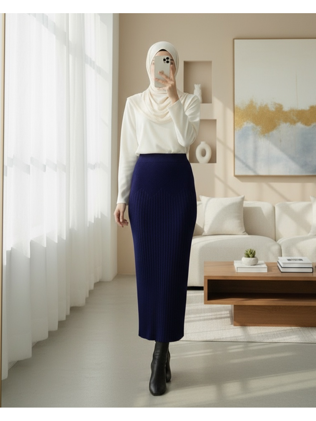 Beli Lastikli Pliseli Triko Etek -Laci