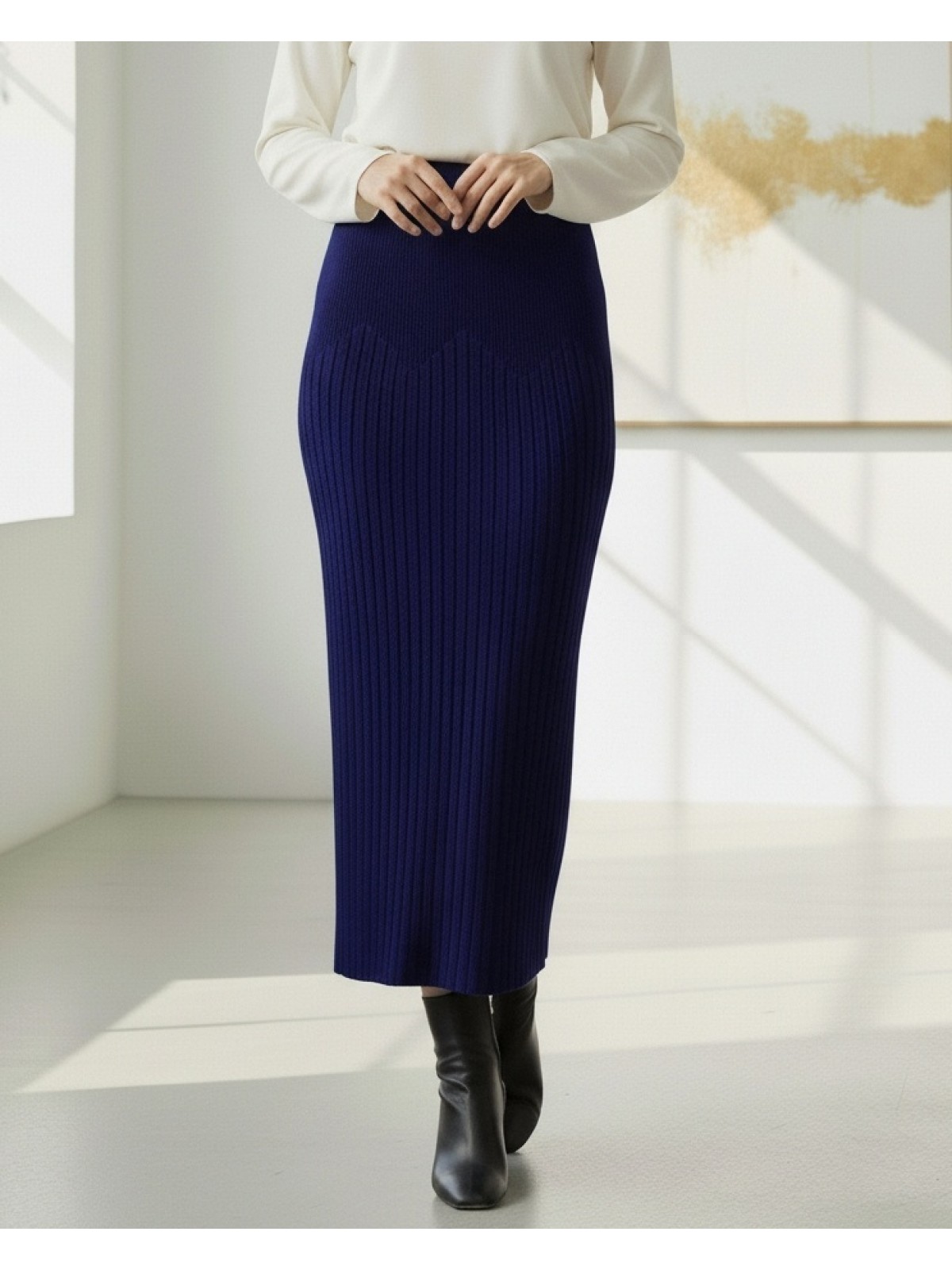 Beli Lastikli Pliseli Triko Etek -Laci