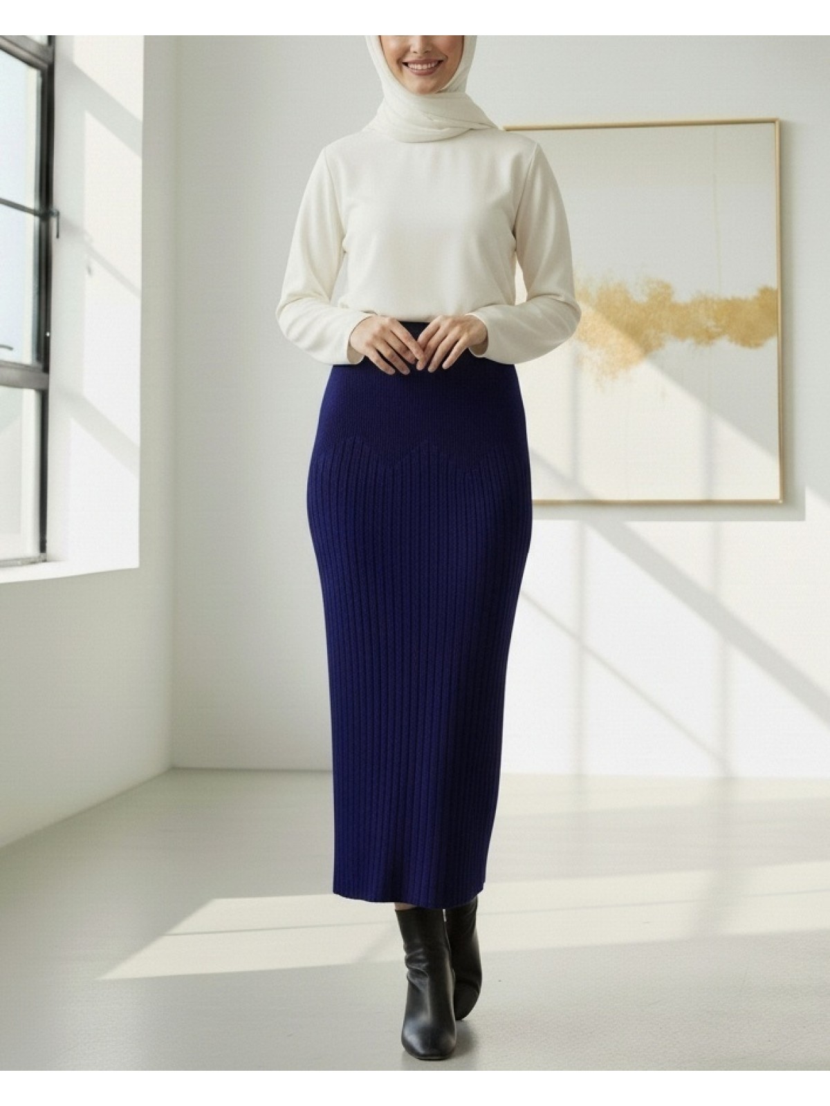 Beli Lastikli Pliseli Triko Etek -Laci