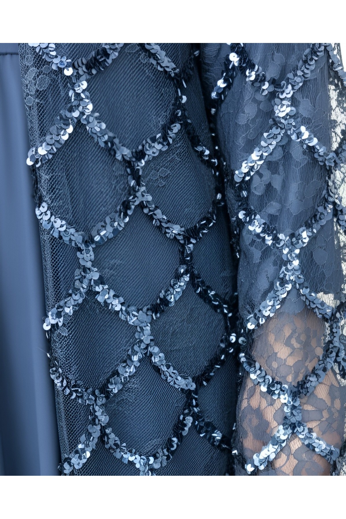 Sequined Double-Layered Belted Skirt Abaya -Navy blue
