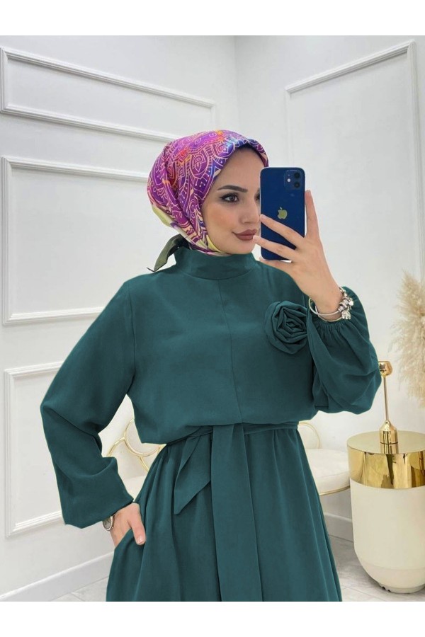 Rose Jumpsuit with Stand Collar and Belt -Oil color
