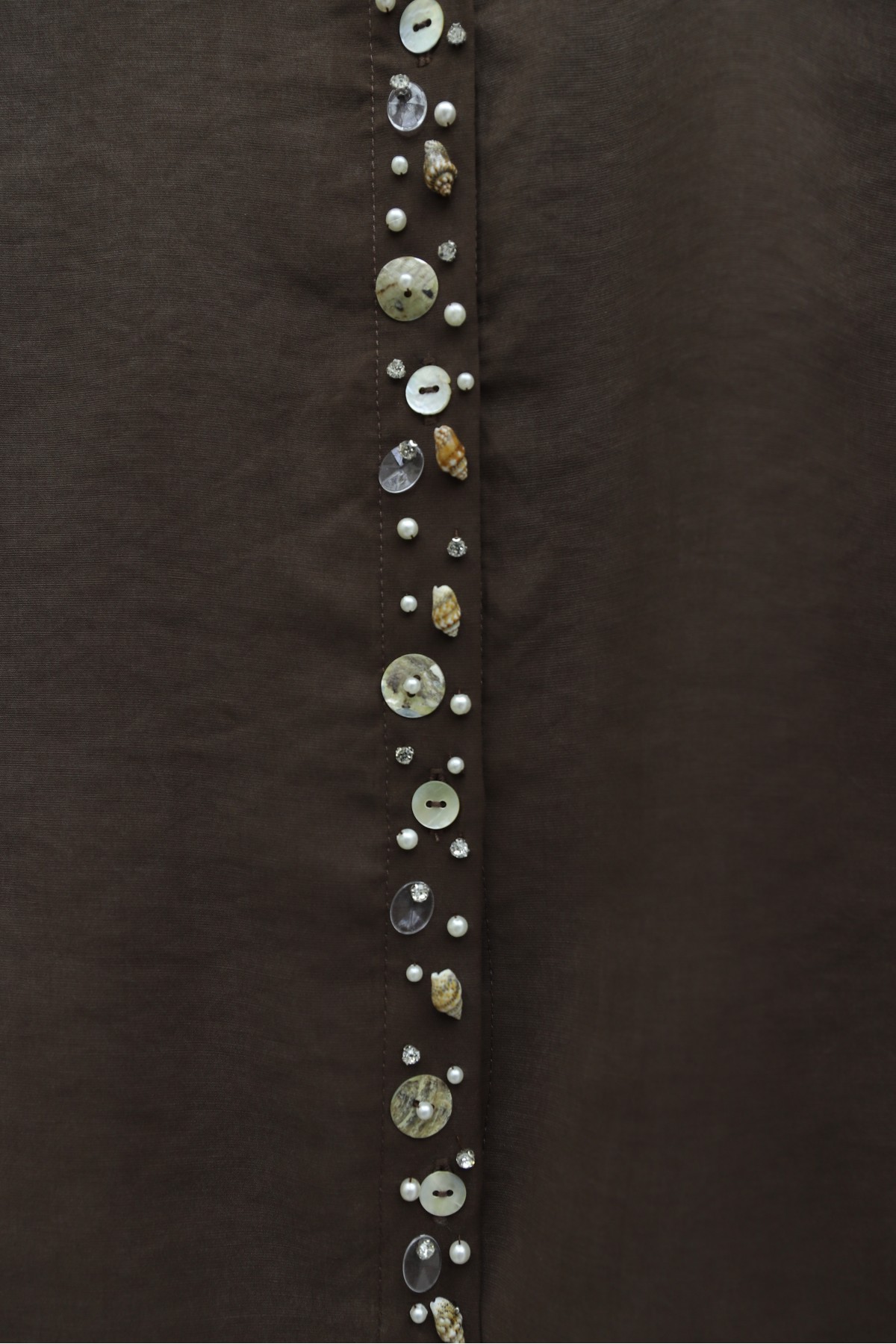 Kolu Lastikli Önü İncili Düğmeli Etekli Modal Takım -Kahve