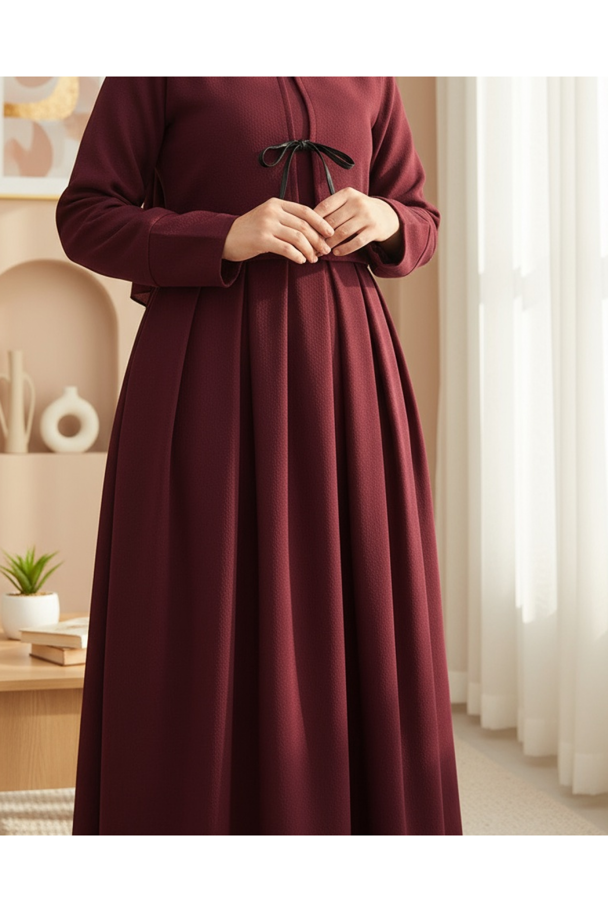Pileli Fermuarlı Kaşe Etek  -Bordo