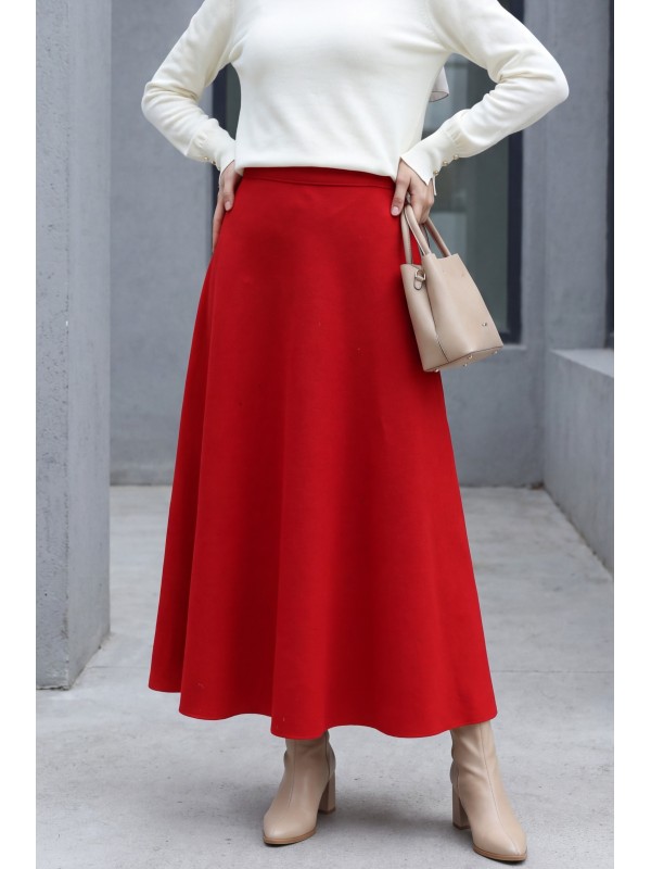 Zippered Cashmere Bell Skirt      -Red