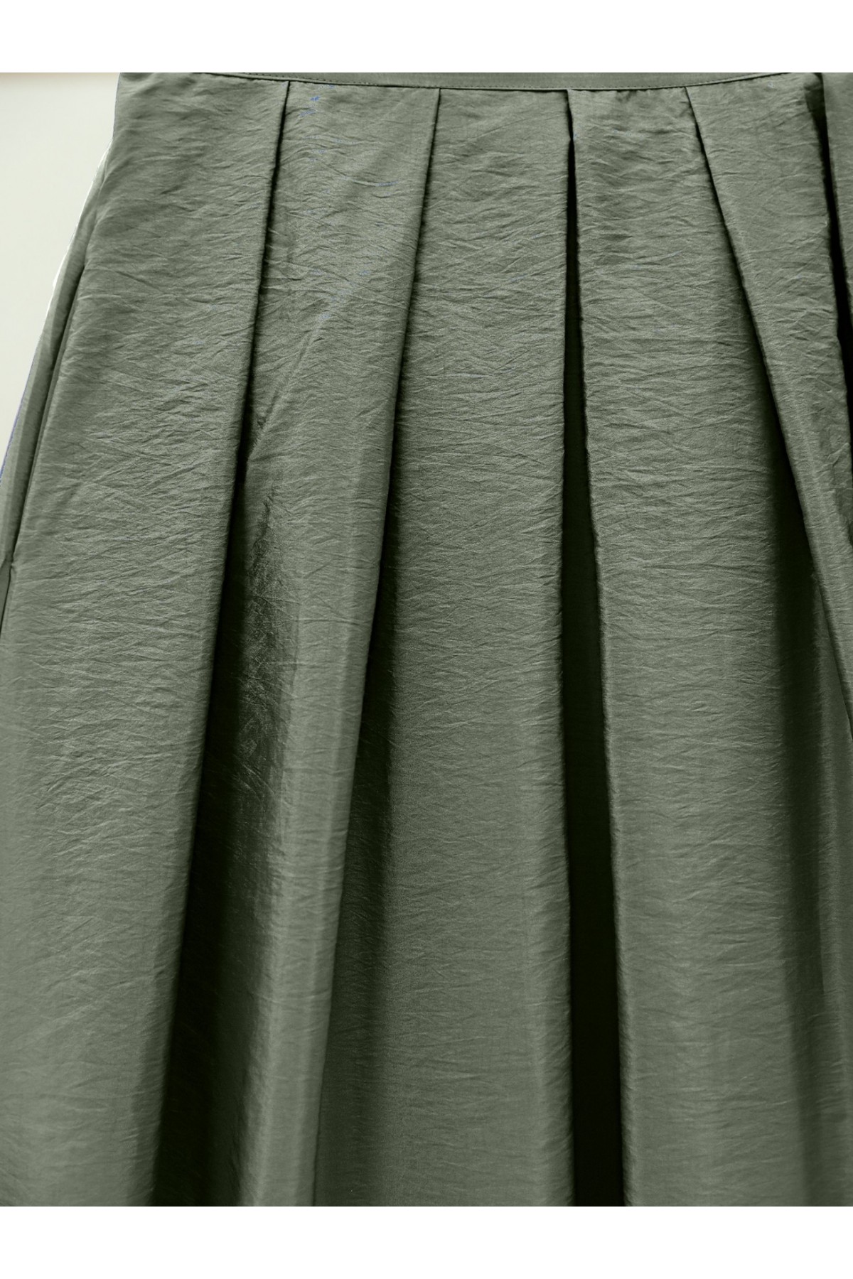 Pleated Parachute Skirt with Elastic Waistband -Khaki