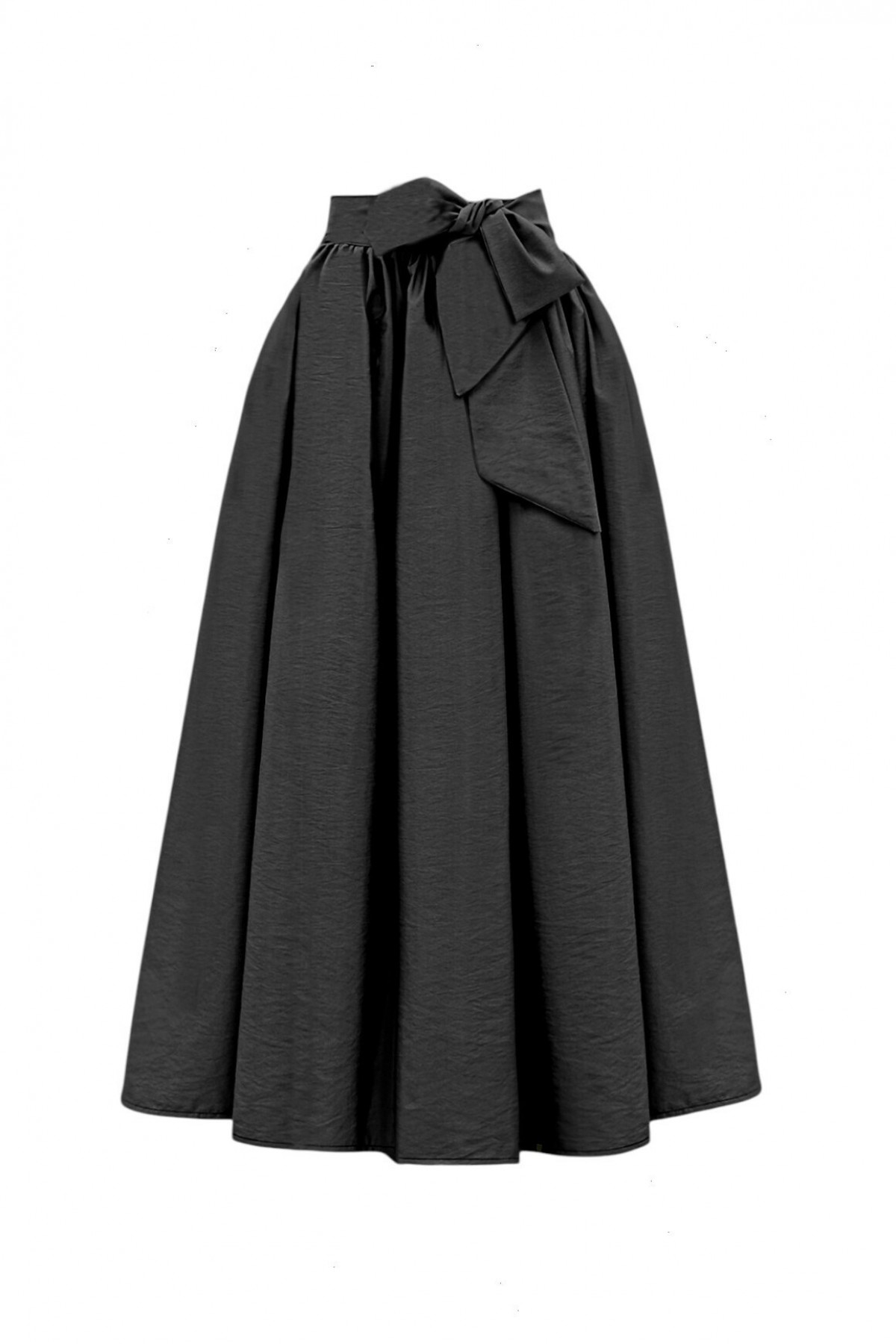 Pleated Belted Parachute Skirt -Black