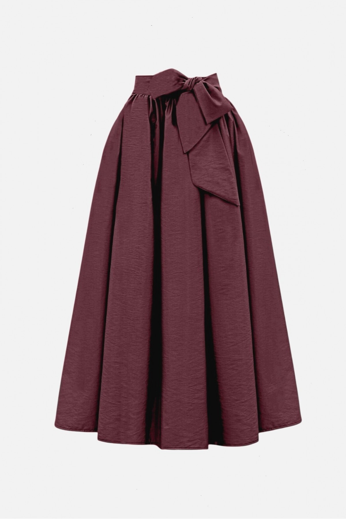 Pleated Belted Parachute Skirt   -Maroon