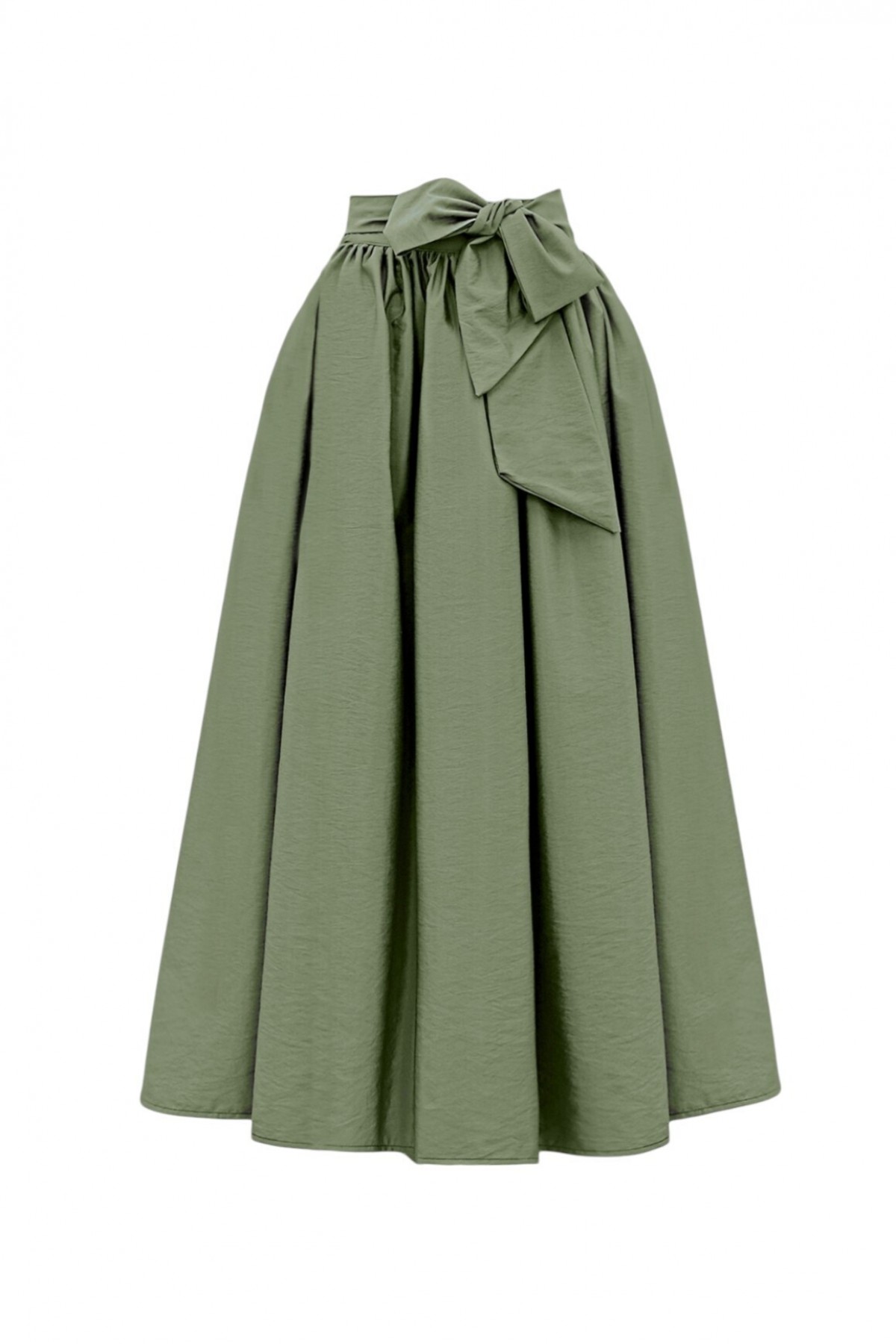 Pleated Belted Parachute Skirt -Khaki