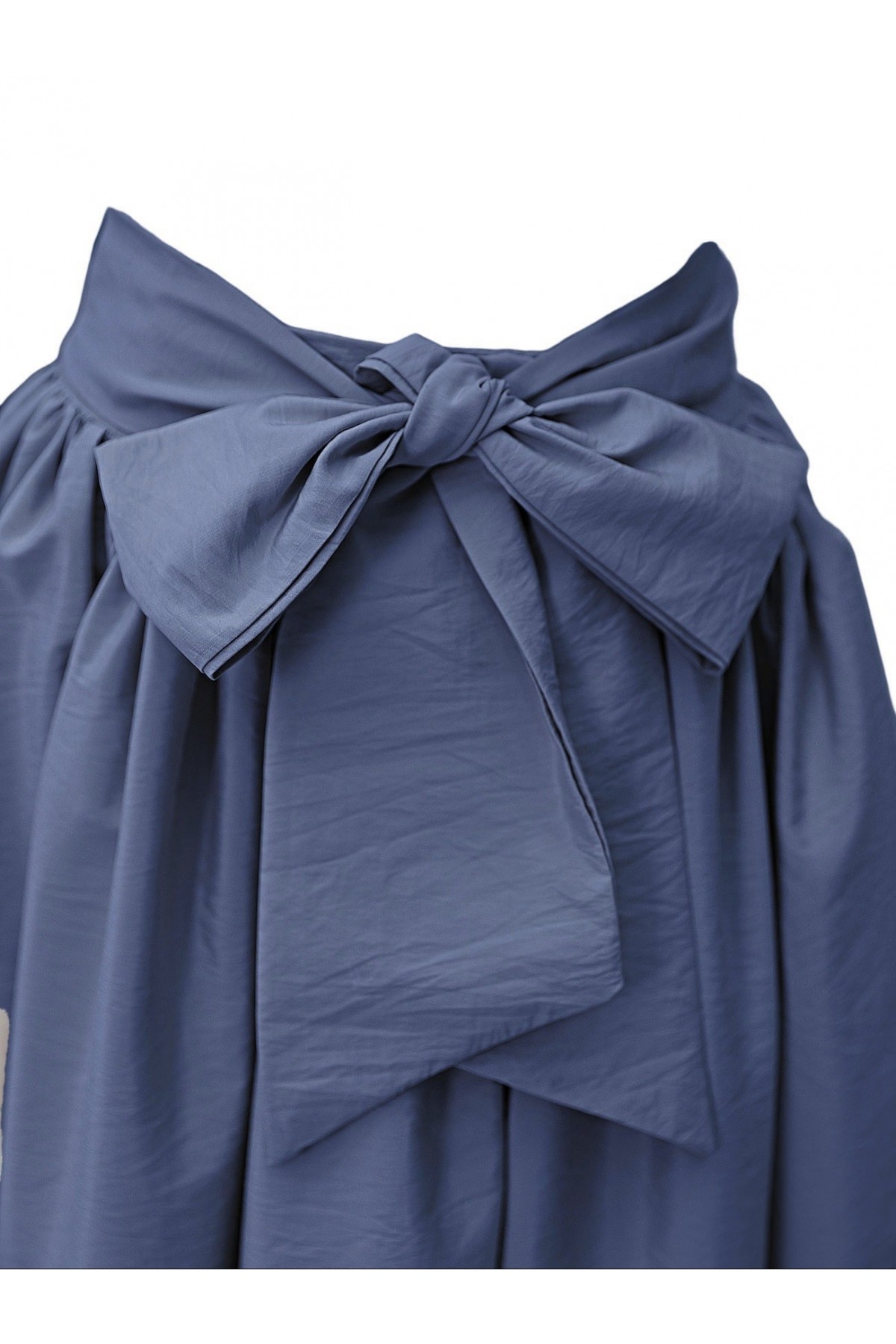 Pleated Belted Parachute Skirt  -İndigo