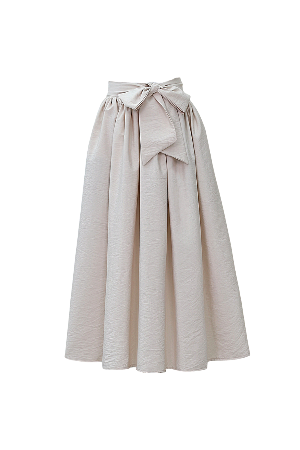 Pleated Belted Parachute Skirt - Beige